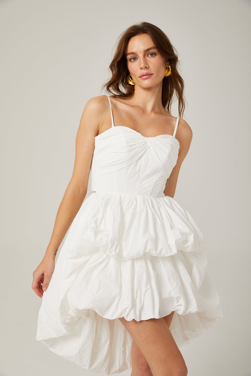 Λευκό Μίνι Φόρεμα Chloé Με Ψηλό-Χαμηλό Τελείωμα