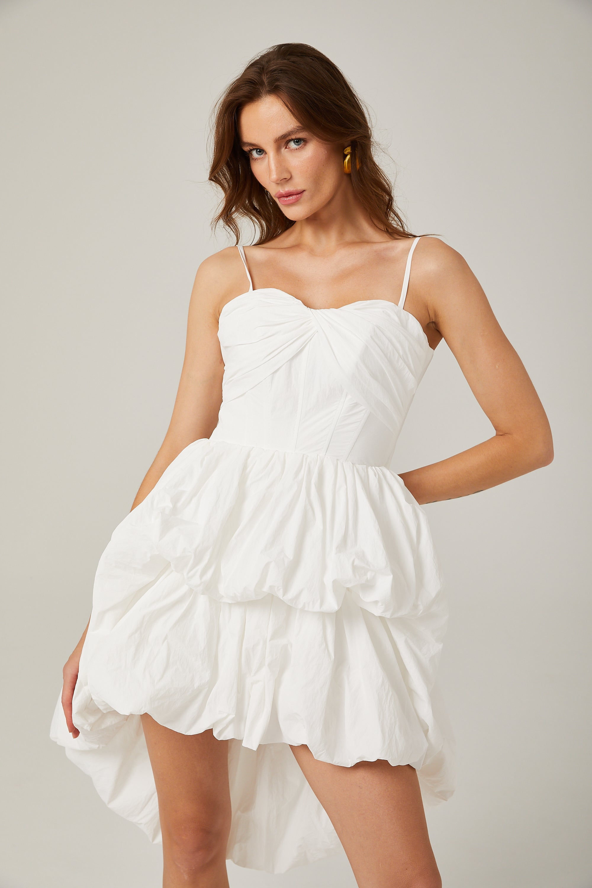 Λευκό Μίνι Φόρεμα Chloé Με Ψηλό-Χαμηλό Τελείωμα