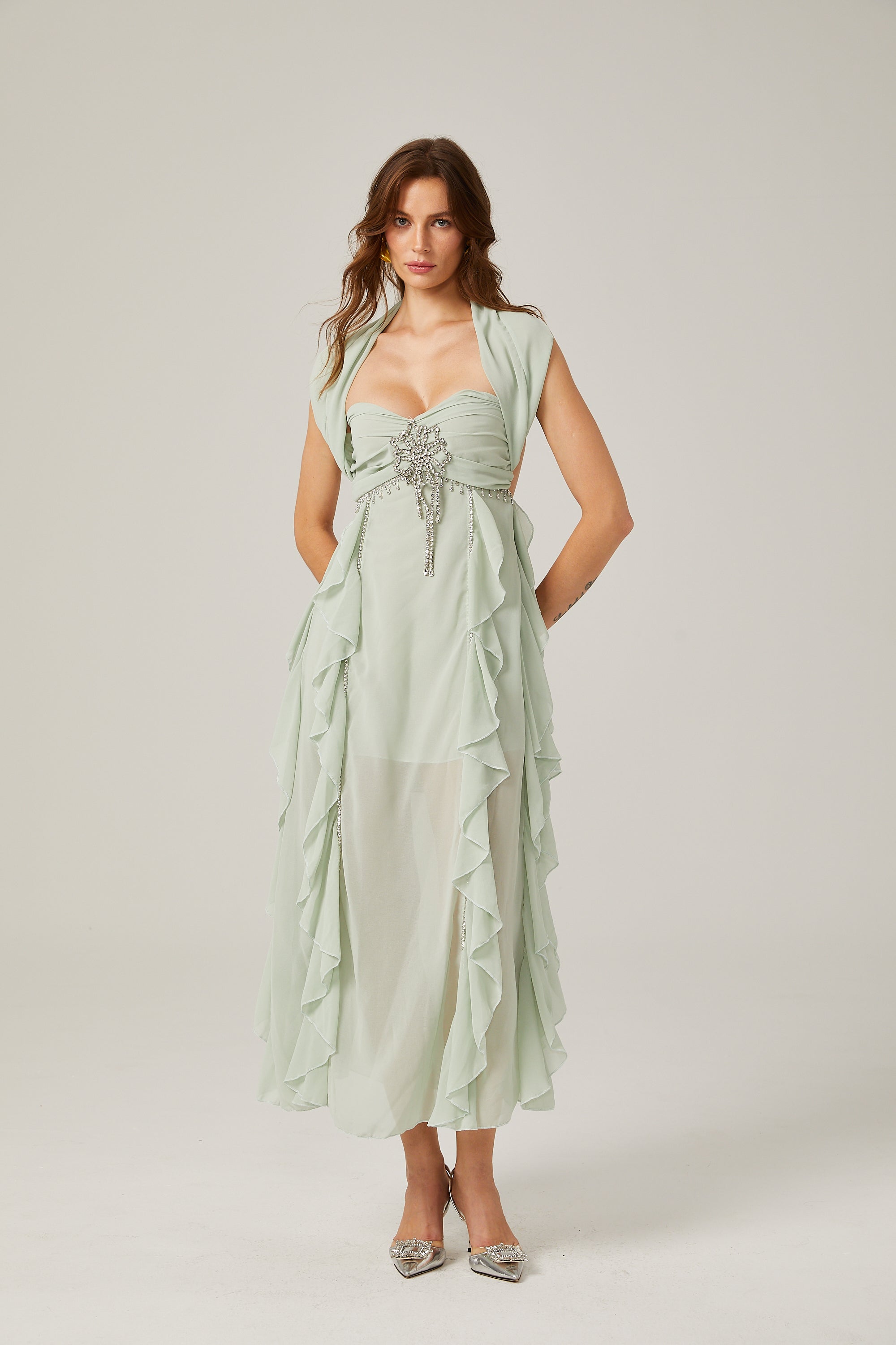 Μίντι Φόρεμα Salilah Με Κεντητό Βολάν