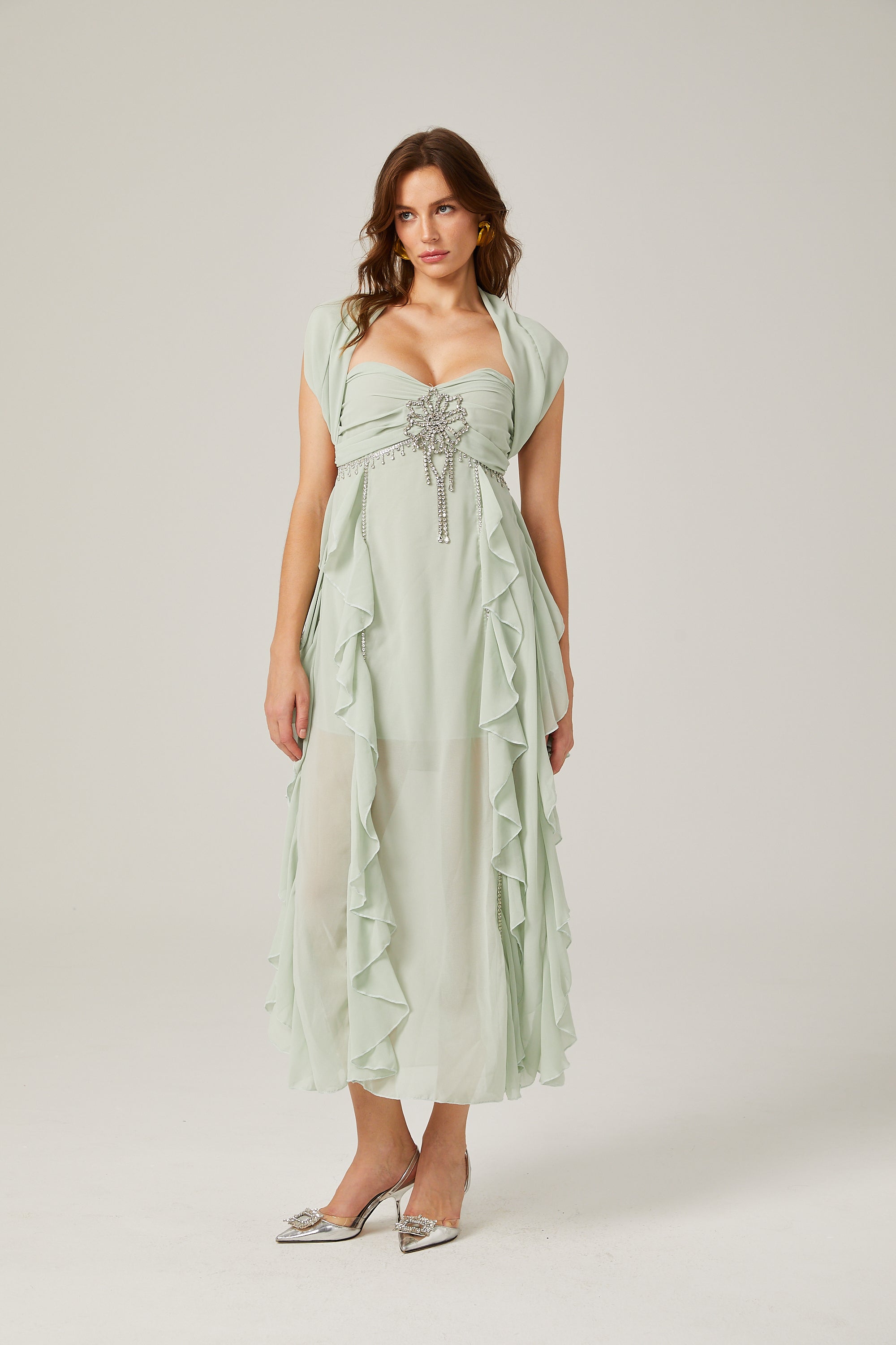 Μίντι Φόρεμα Salilah Με Κεντητό Βολάν