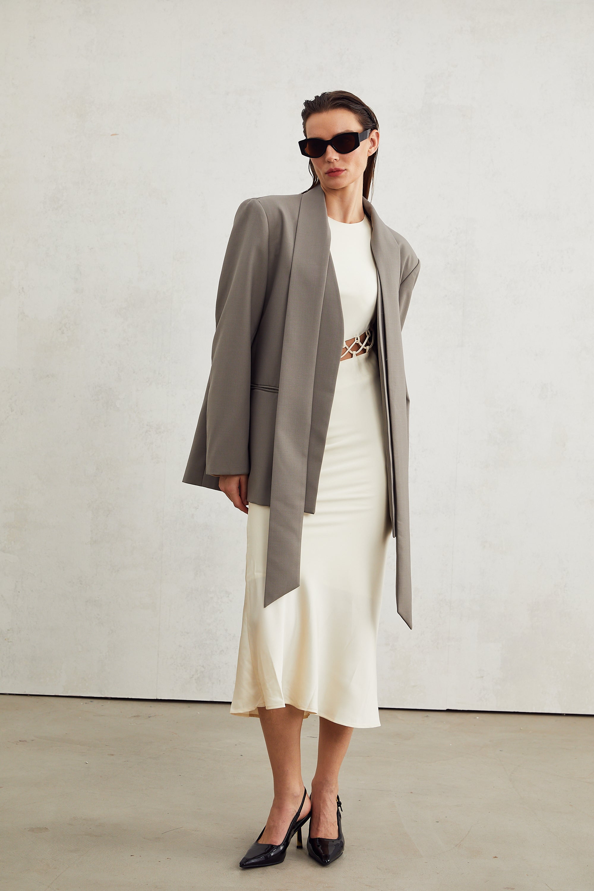 Μπλέιζερ Béatrice Με V Λαιμόκοψη Και Γκρι Γιακά