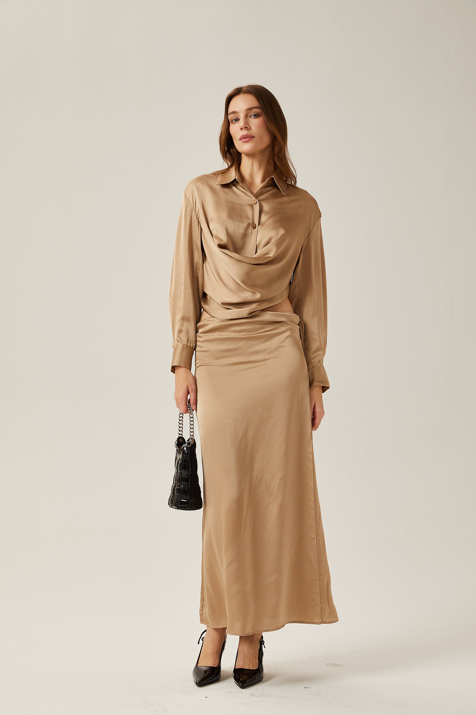 Σετ Μπλούζας Και Φούστας Penelope Gold Satin