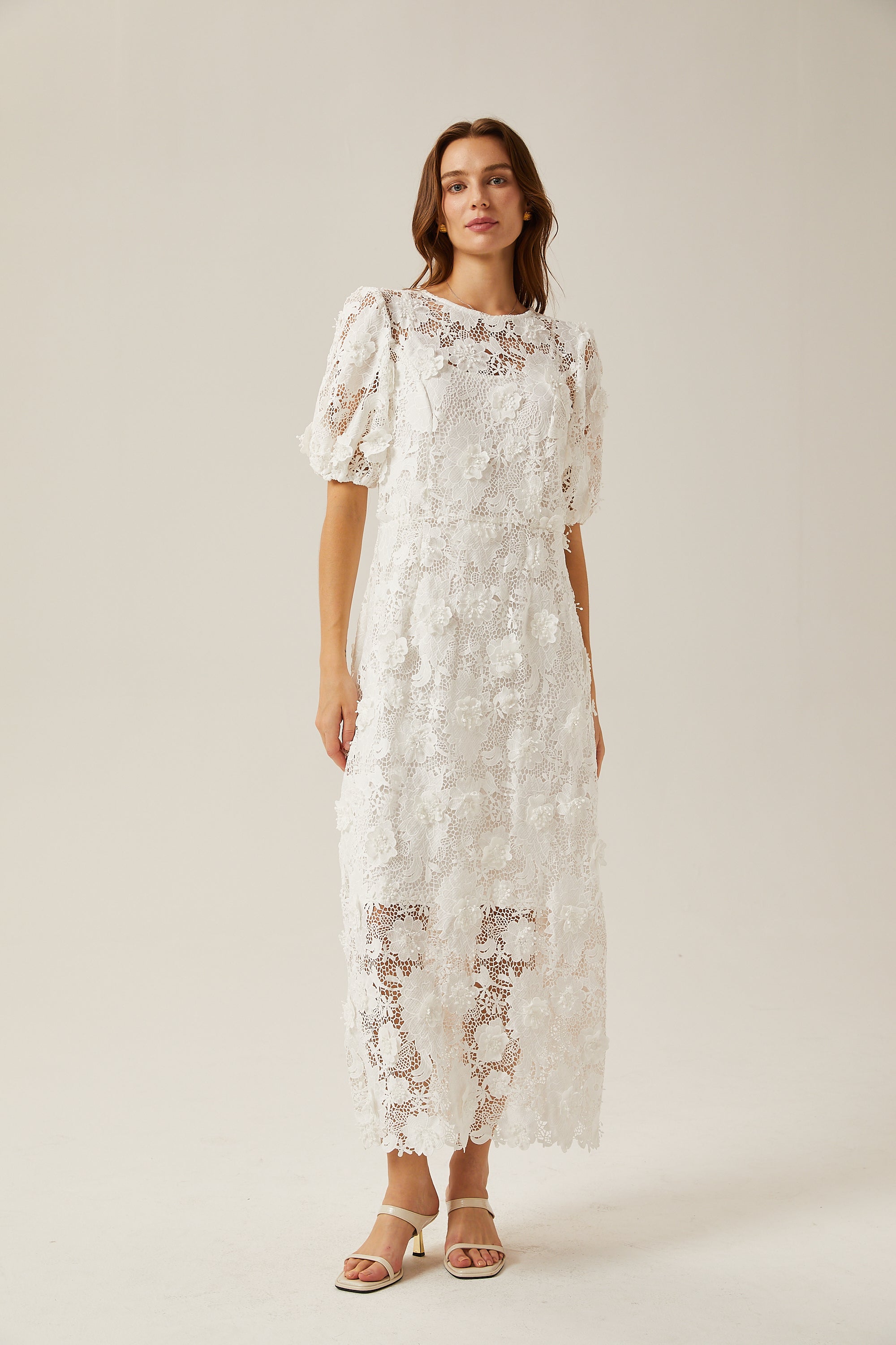 Μίντι Φόρεμα Valérie White Floral Lace