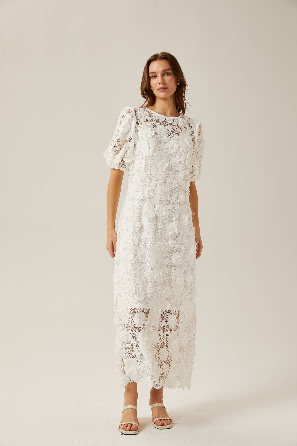 Μίντι Φόρεμα Valérie White Floral Lace