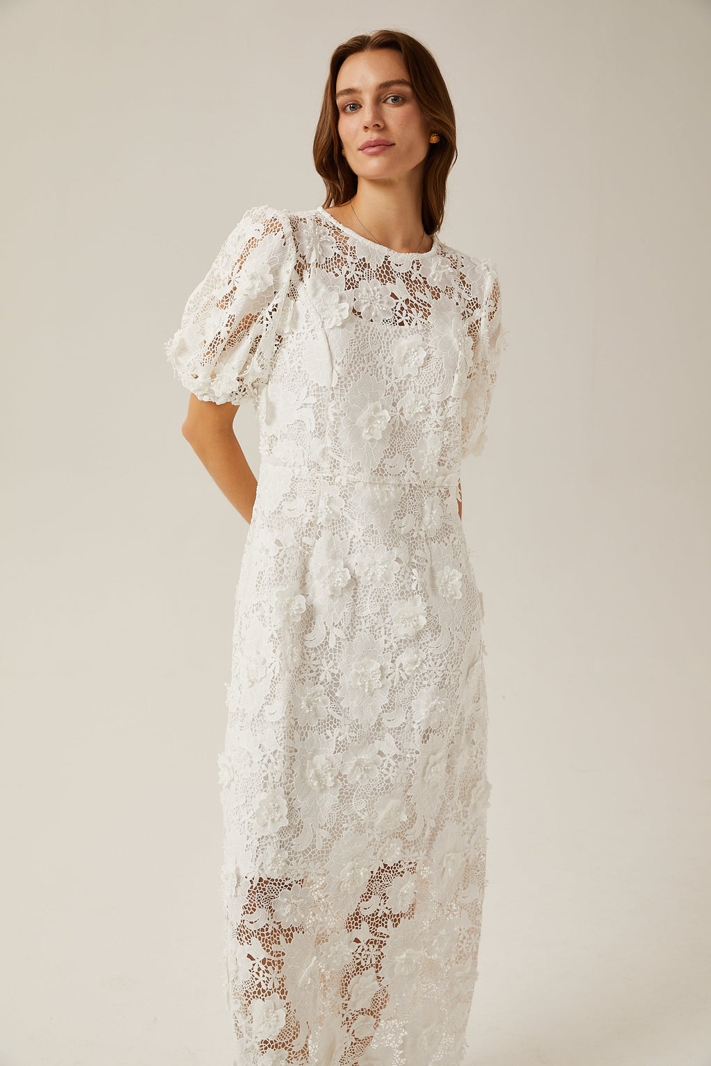 Μίντι Φόρεμα Valérie White Floral Lace