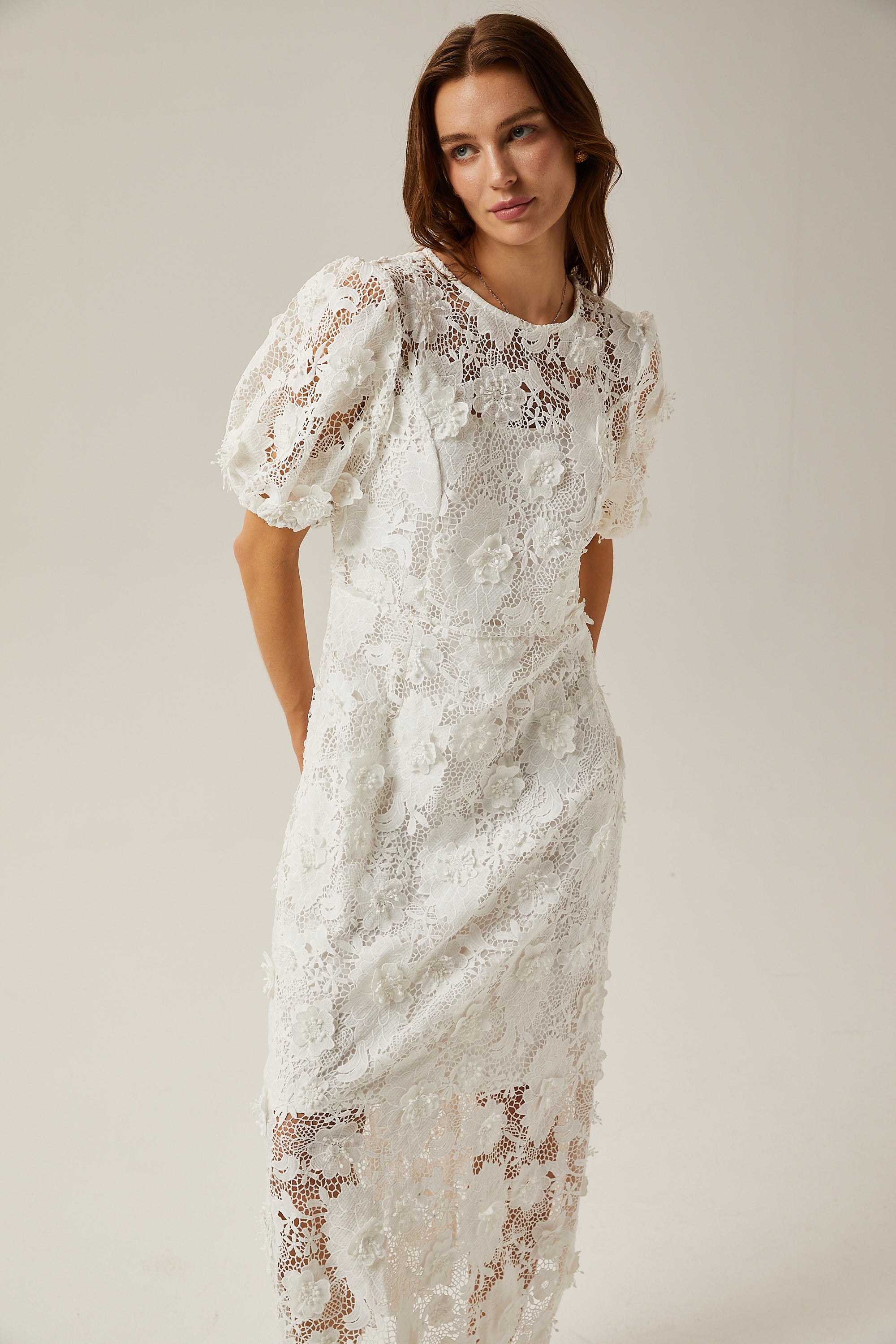 Μίντι Φόρεμα Valérie White Floral Lace