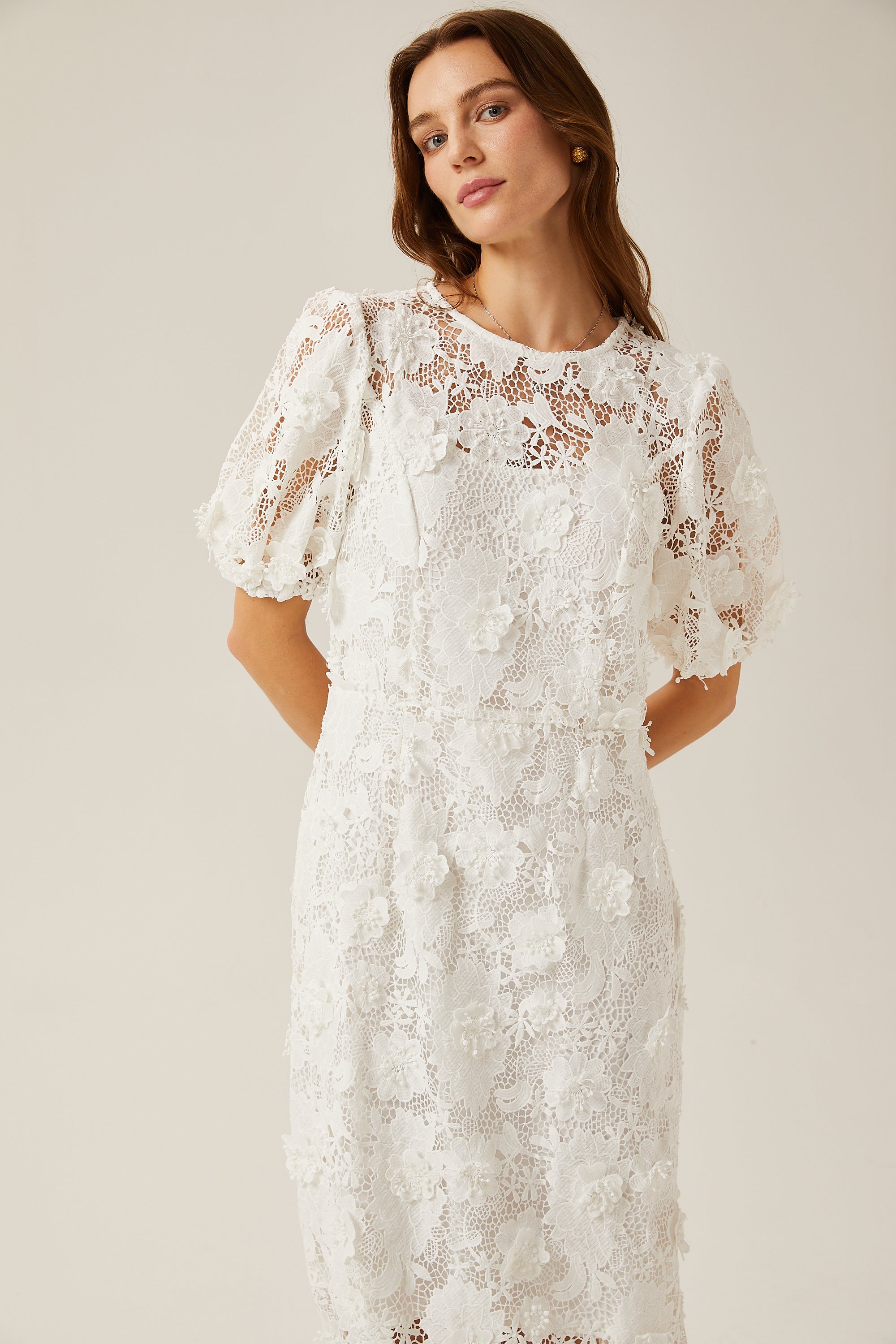 Μίντι Φόρεμα Valérie White Floral Lace