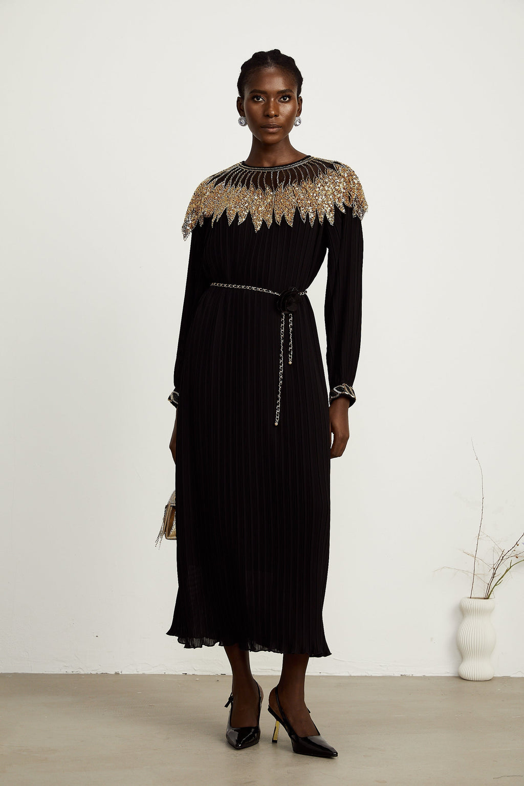 Μαύρο Φόρεμα Μίντι Με Πούλιες Από Τούλι Και Ριμπ Ύφανση Hélène