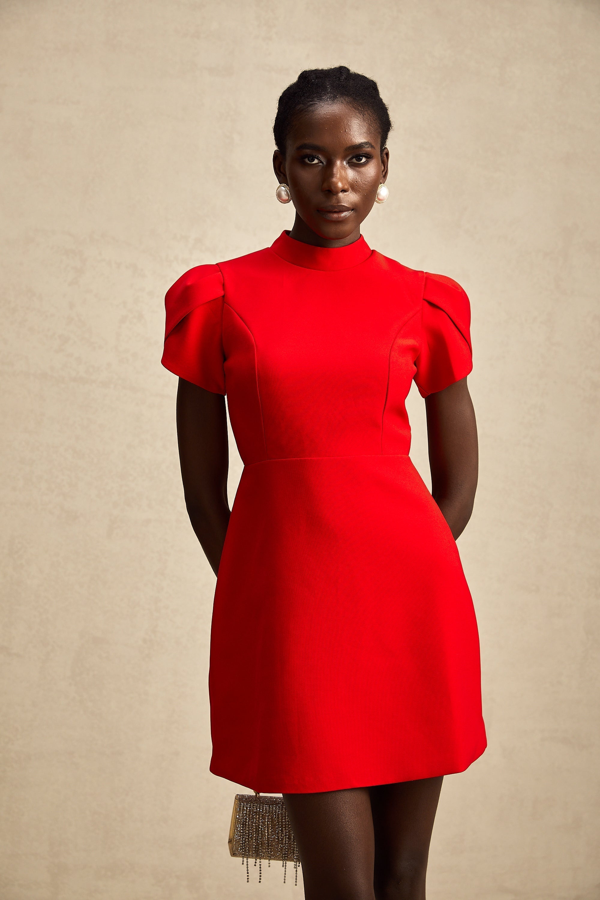 Μίνι Φόρεμα Anna Red Leaf Με Μανίκια Και Φιόγκο