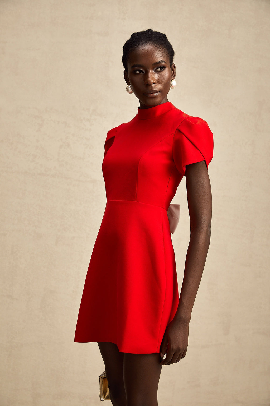 Μίνι Φόρεμα Anna Red Leaf Με Μανίκια Και Φιόγκο