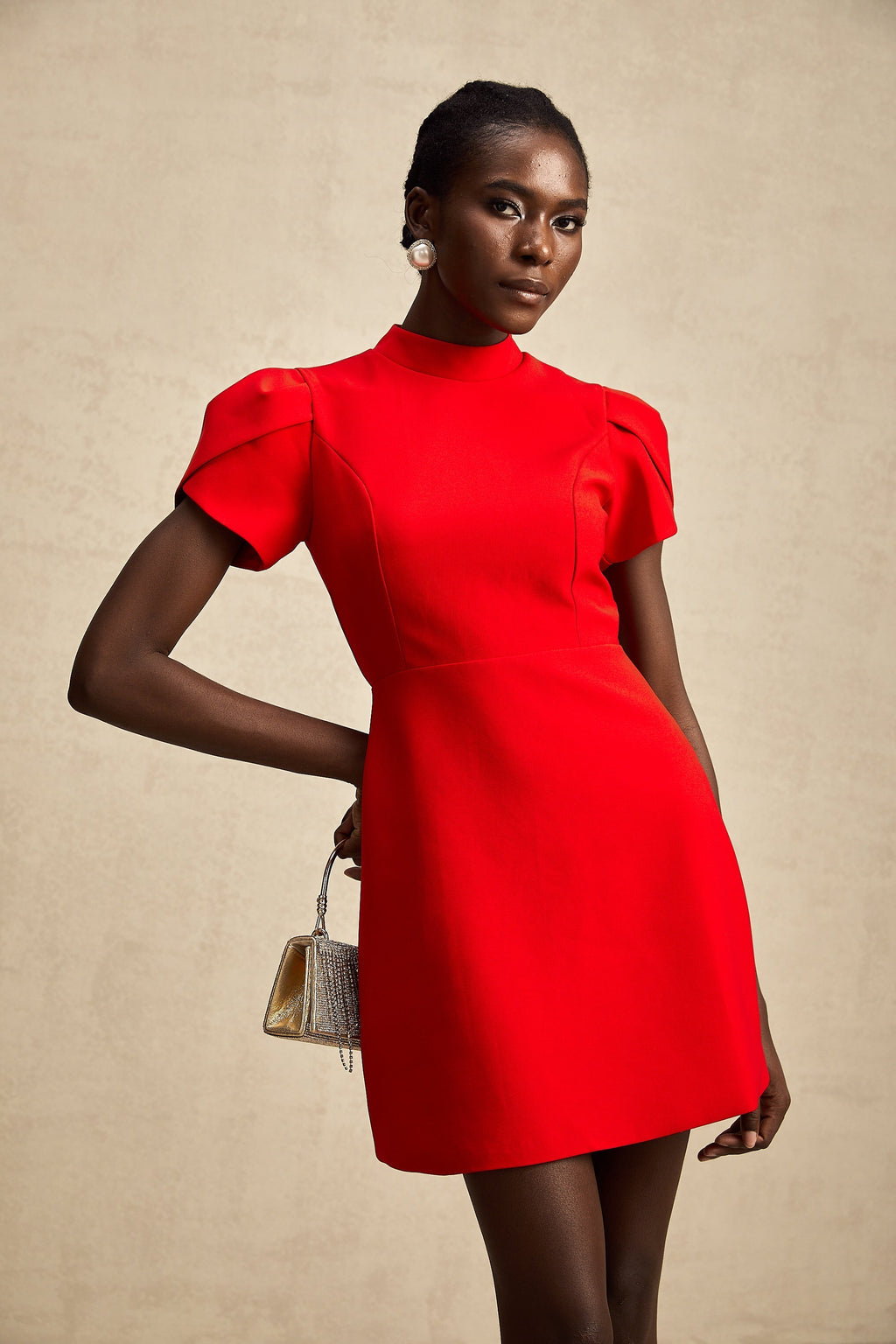 Μίνι Φόρεμα Anna Red Leaf Με Μανίκια Και Φιόγκο