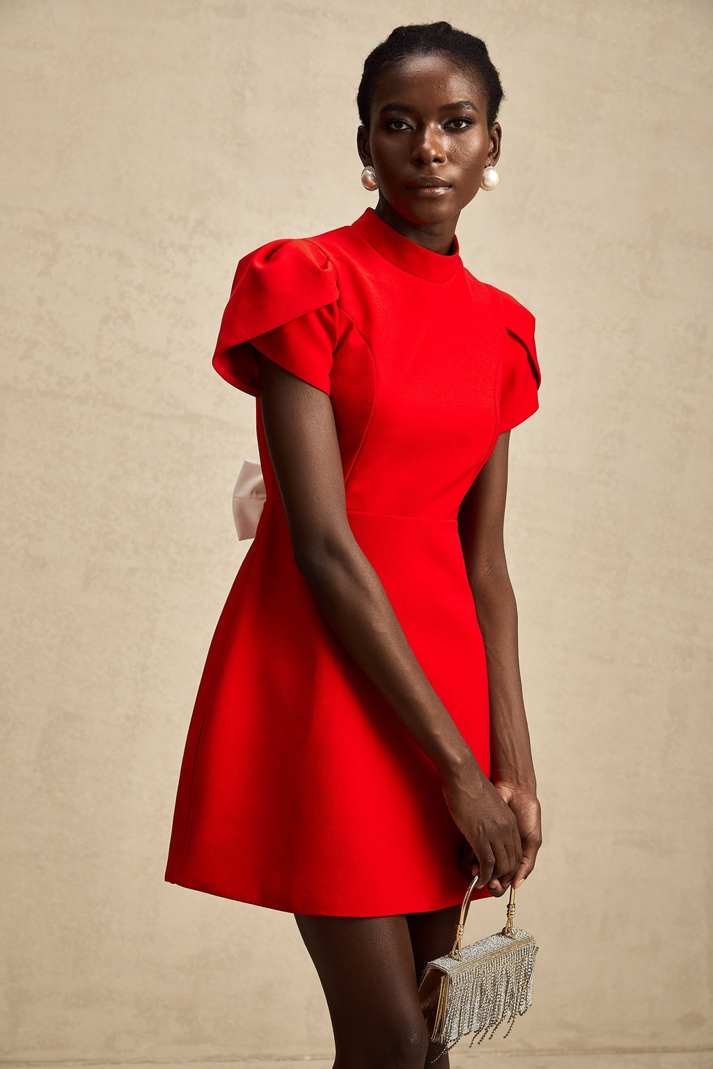 Μίνι Φόρεμα Anna Red Leaf Με Μανίκια Και Φιόγκο