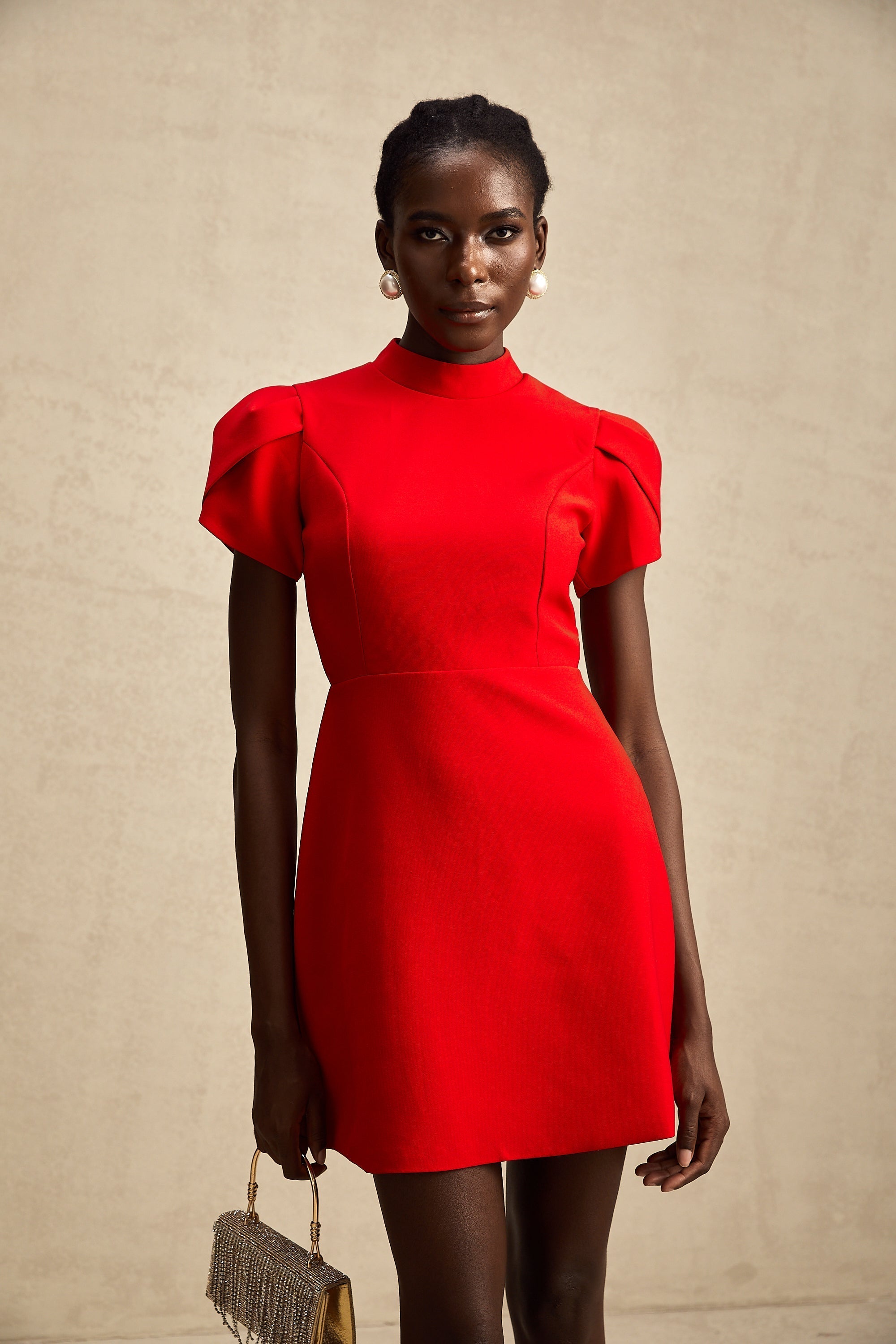 Μίνι Φόρεμα Anna Red Leaf Με Μανίκια Και Φιόγκο