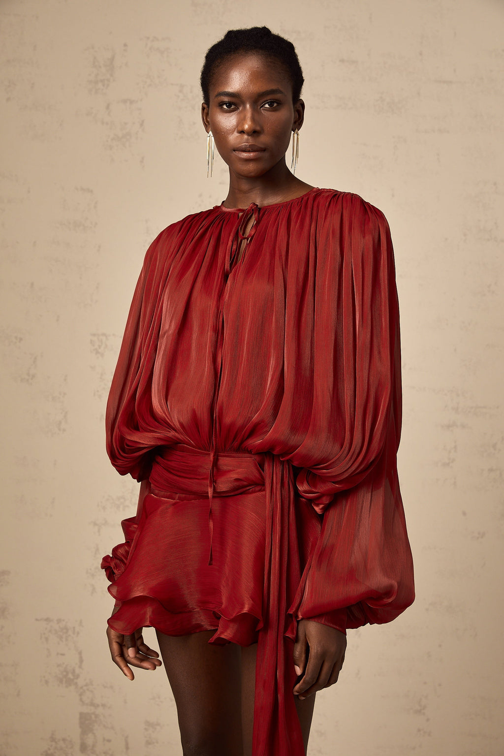 Κόκκινο Μίνι Φόρεμα Με Πλισέ Βολάν Και Βολάν Eugénie