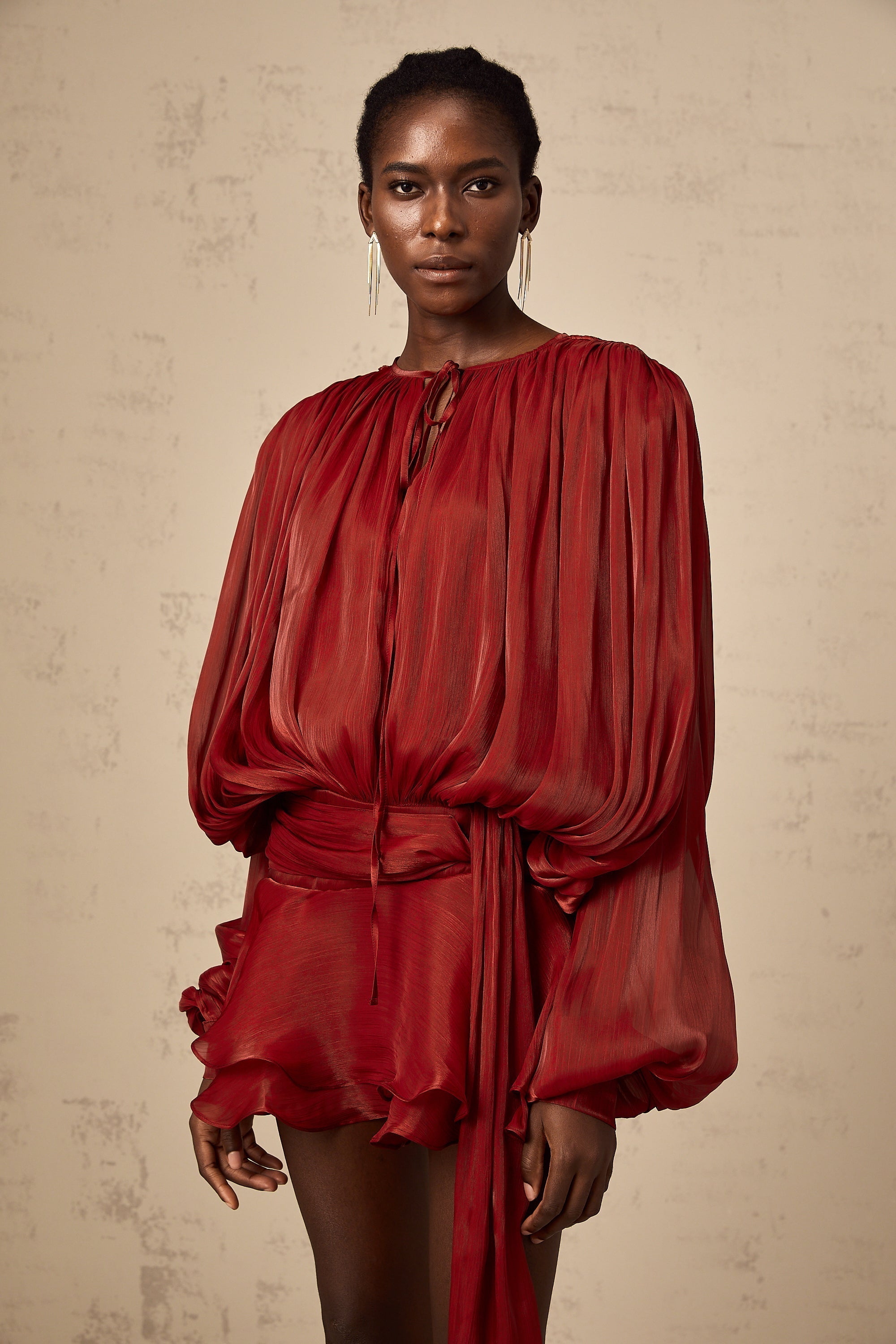 Κόκκινο Μίνι Φόρεμα Με Πλισέ Βολάν Και Βολάν Eugénie