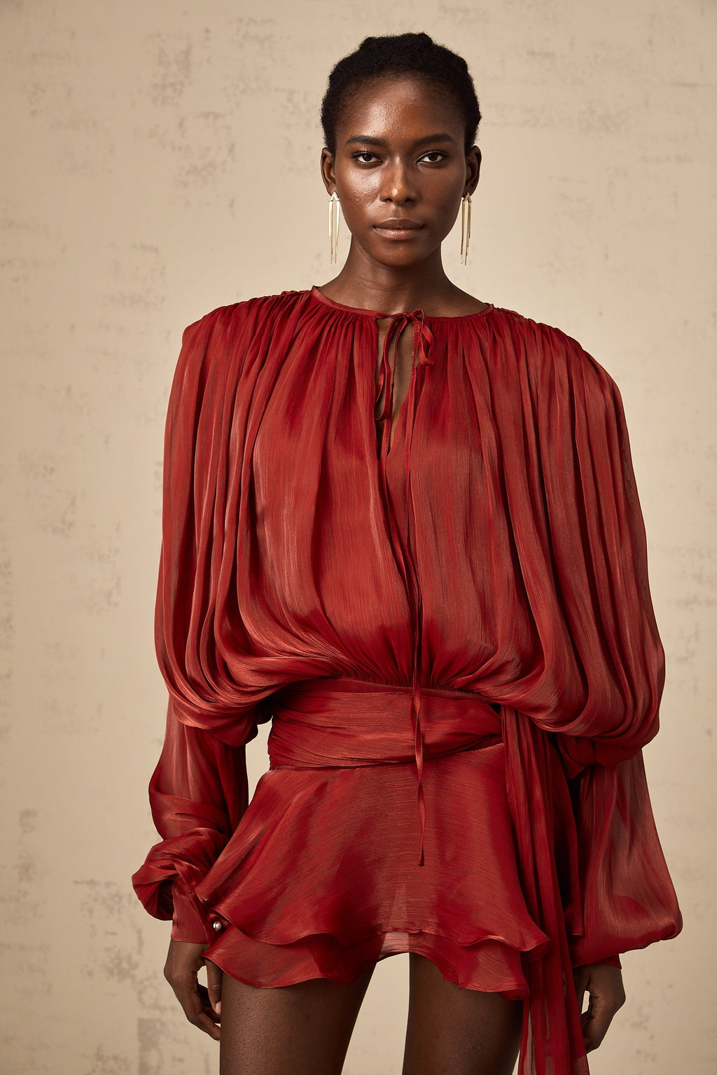 Κόκκινο Μίνι Φόρεμα Με Πλισέ Βολάν Και Βολάν Eugénie