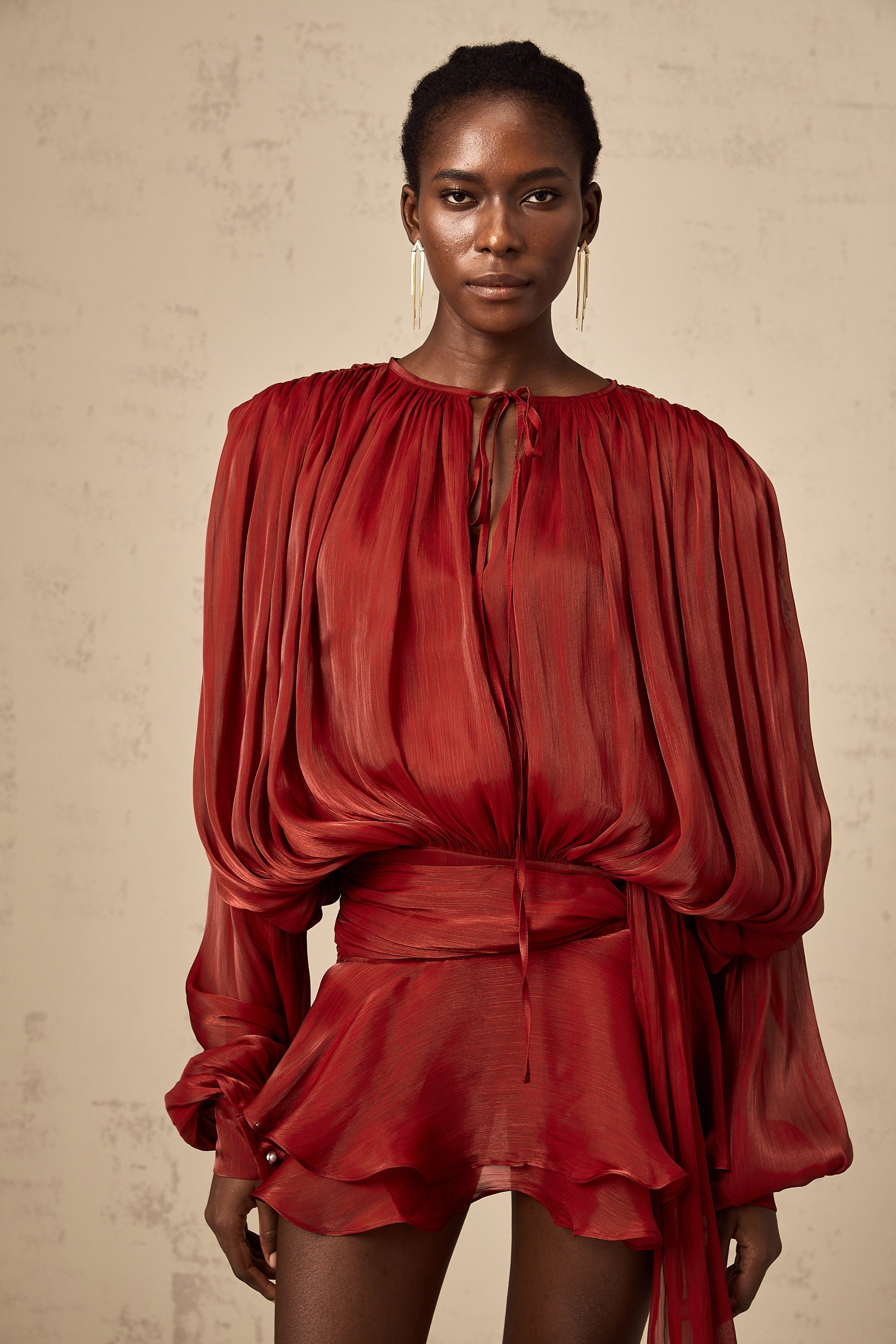 Κόκκινο Μίνι Φόρεμα Με Πλισέ Βολάν Και Βολάν Eugénie