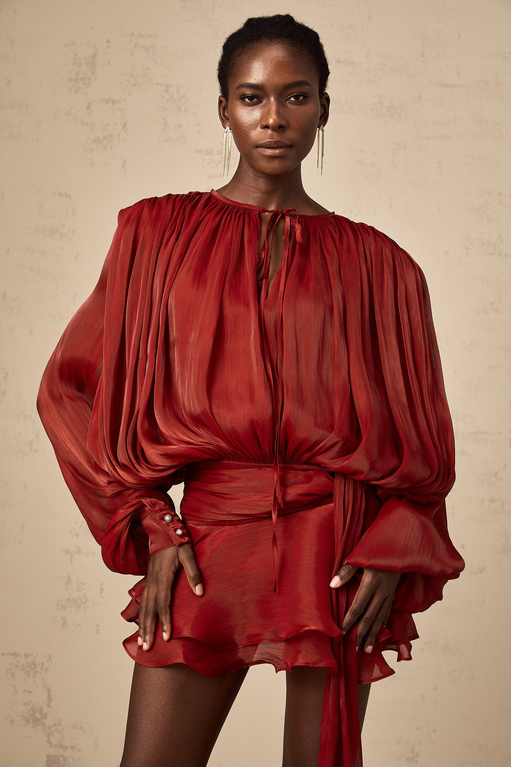 Κόκκινο Μίνι Φόρεμα Με Πλισέ Βολάν Και Βολάν Eugénie