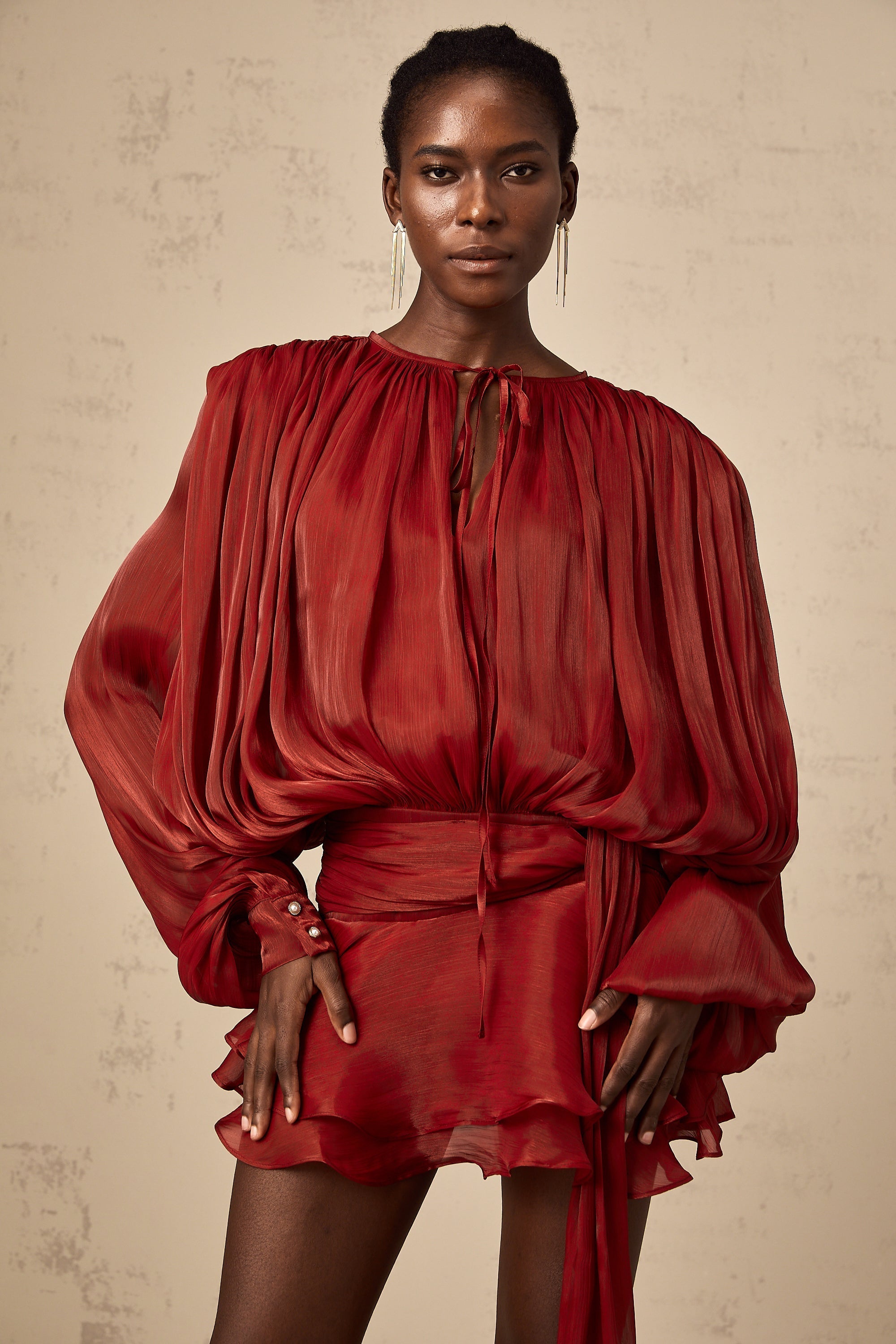 Κόκκινο Μίνι Φόρεμα Με Πλισέ Βολάν Και Βολάν Eugénie