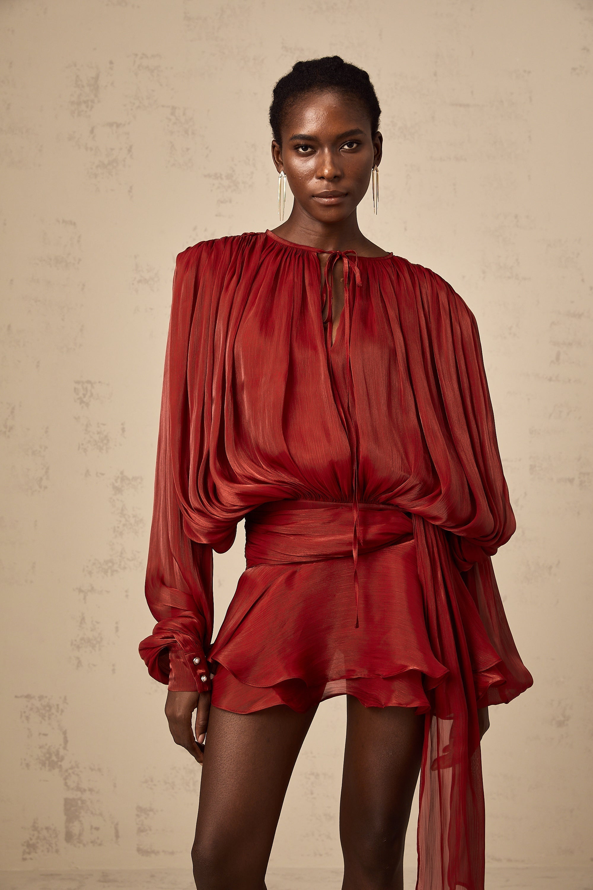 Κόκκινο Μίνι Φόρεμα Με Πλισέ Βολάν Και Βολάν Eugénie