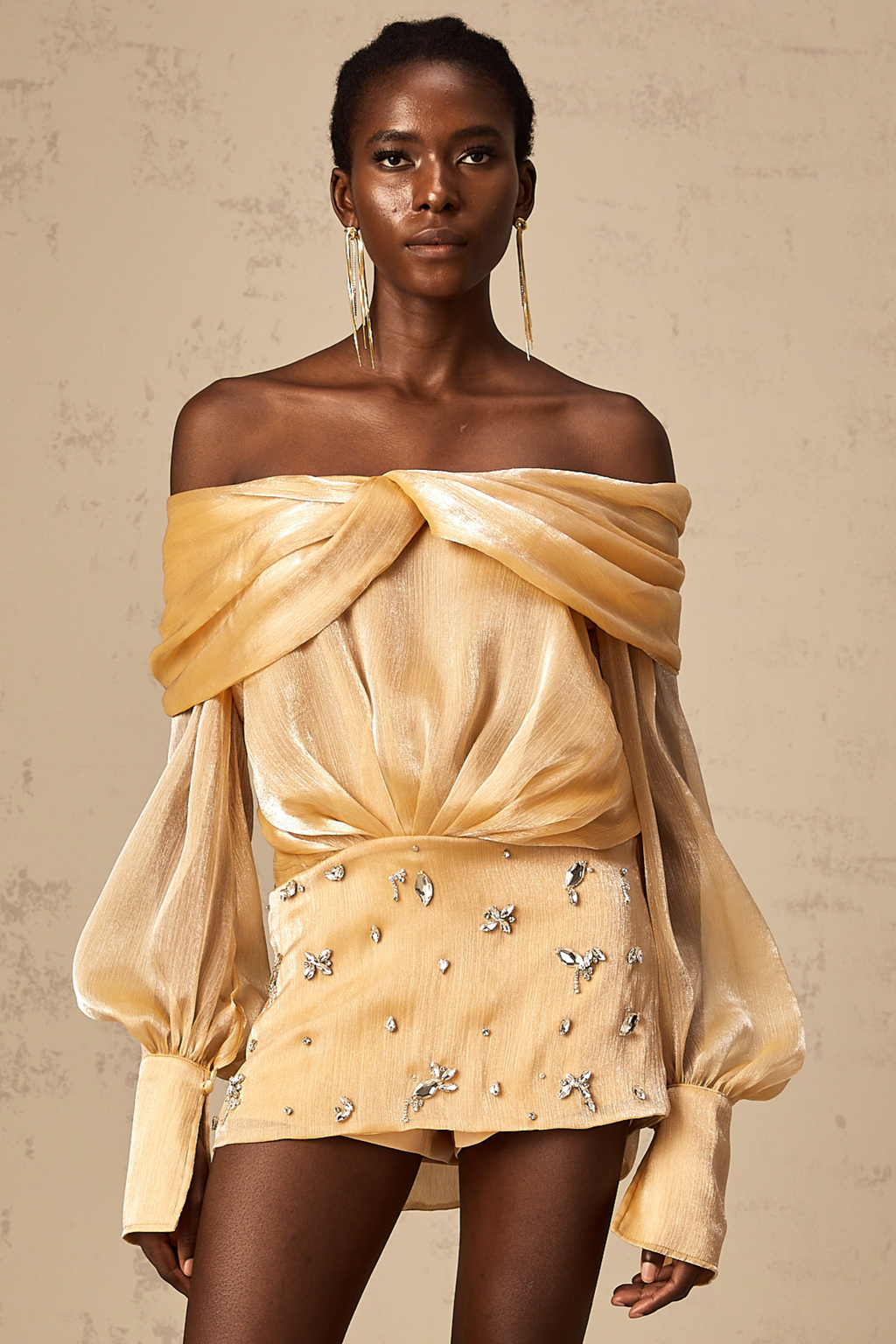 Μίνι Φόρεμα Adelina Με Χρυσό Κρύσταλλο Και Πάνελ