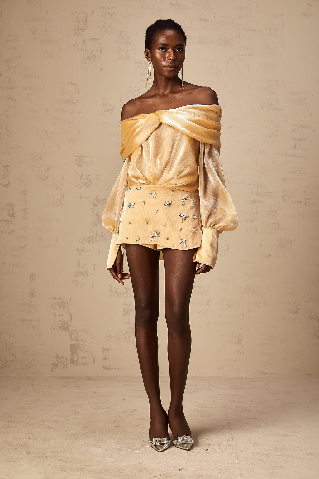 Μίνι Φόρεμα Adelina Με Χρυσό Κρύσταλλο Και Πάνελ