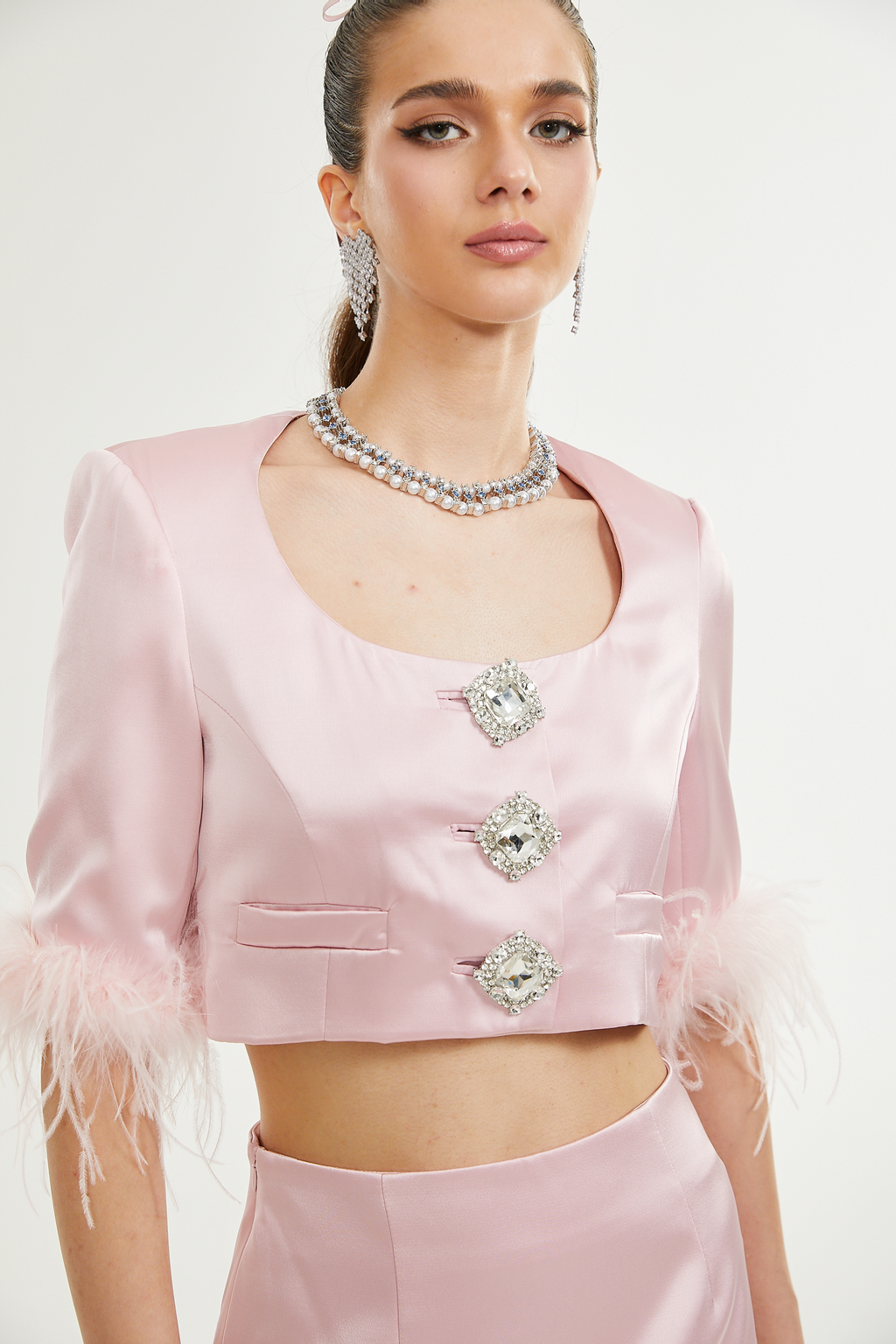 Σετ Ασορτί Τοπ Και Φούστα Flavia Από Σατέν Φτερό