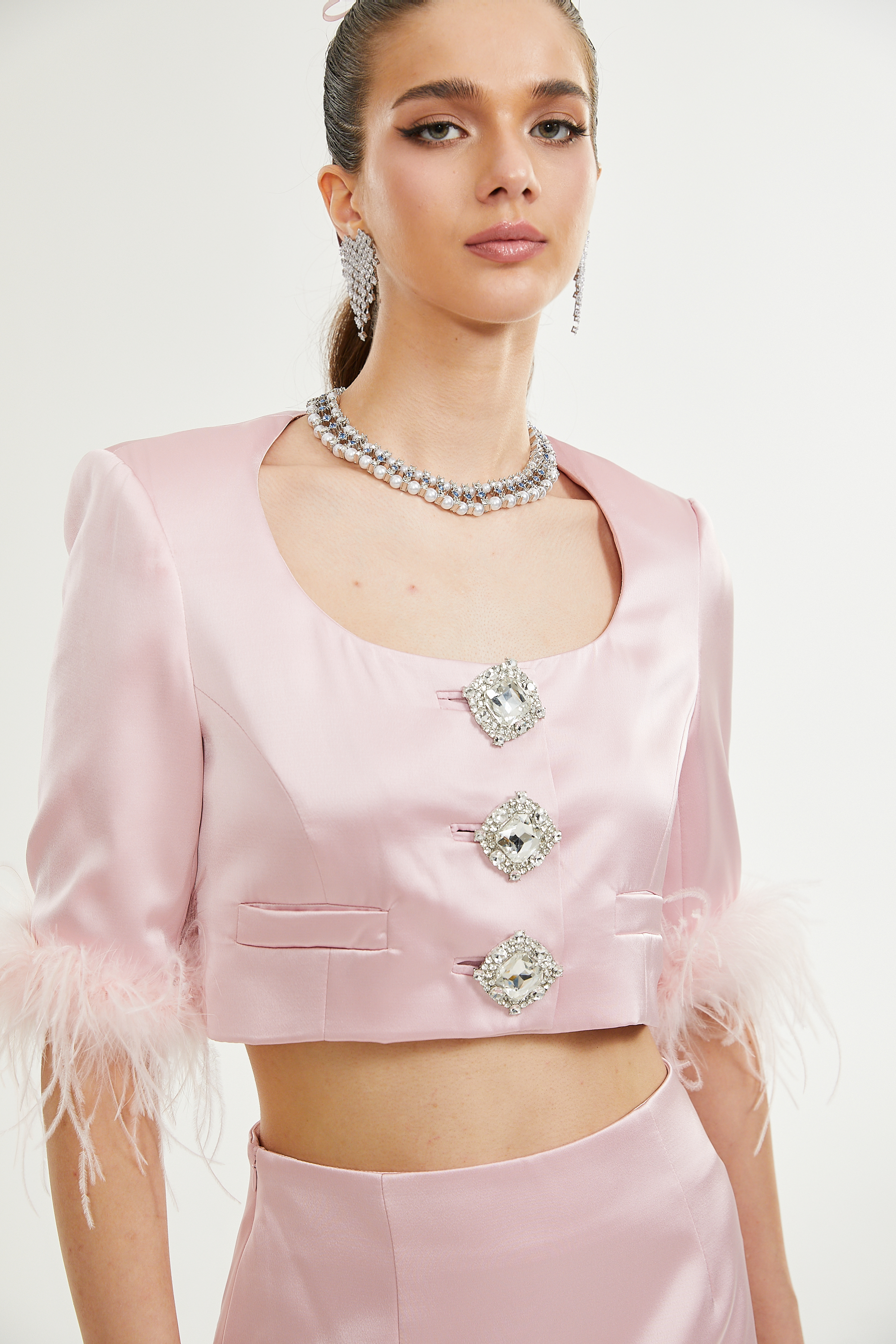 Σετ Ασορτί Τοπ Και Φούστα Flavia Από Σατέν Φτερό