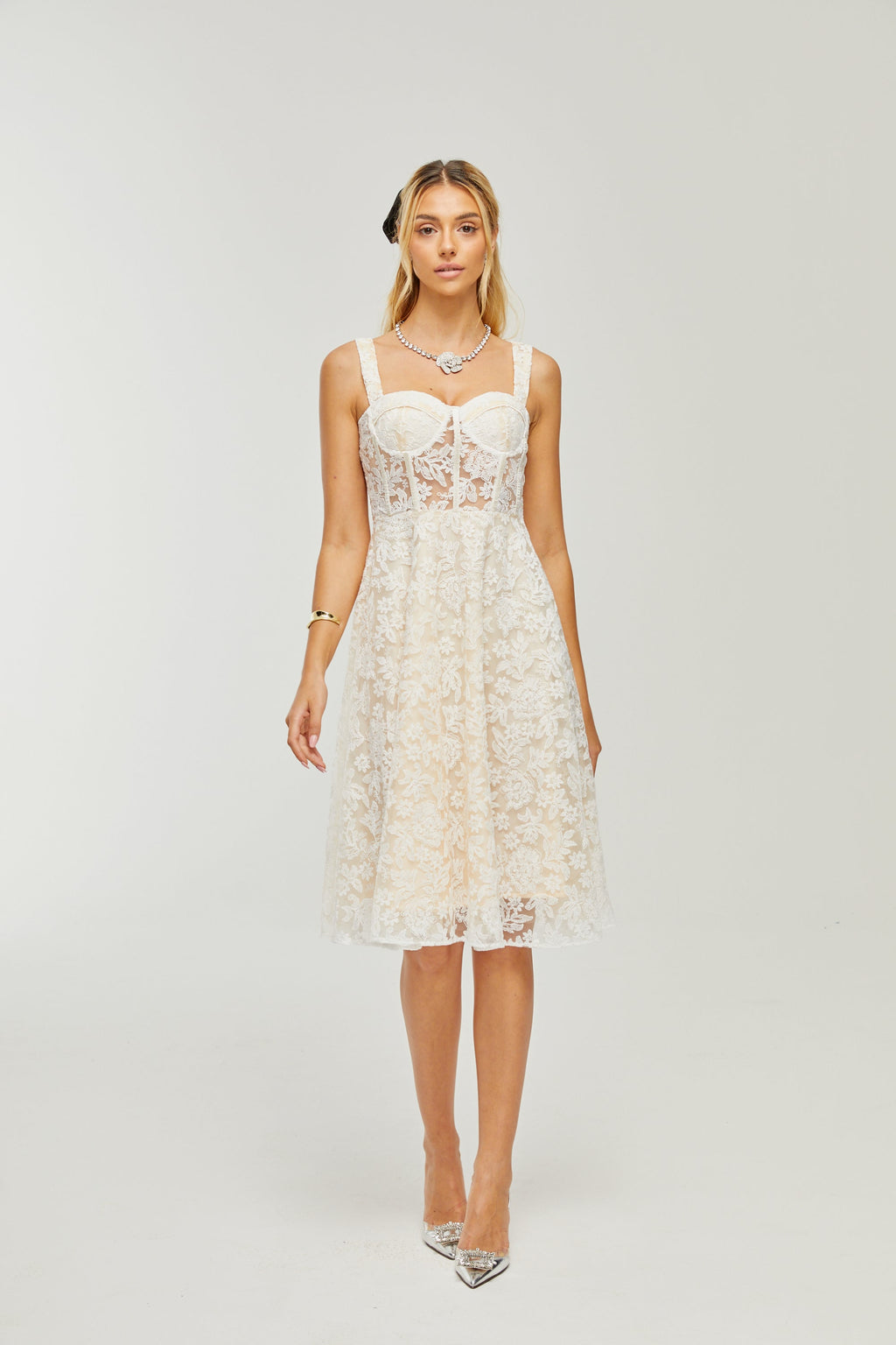 Φόρεμα Μίντι Με Κεντημένο Κορσέ Gaia