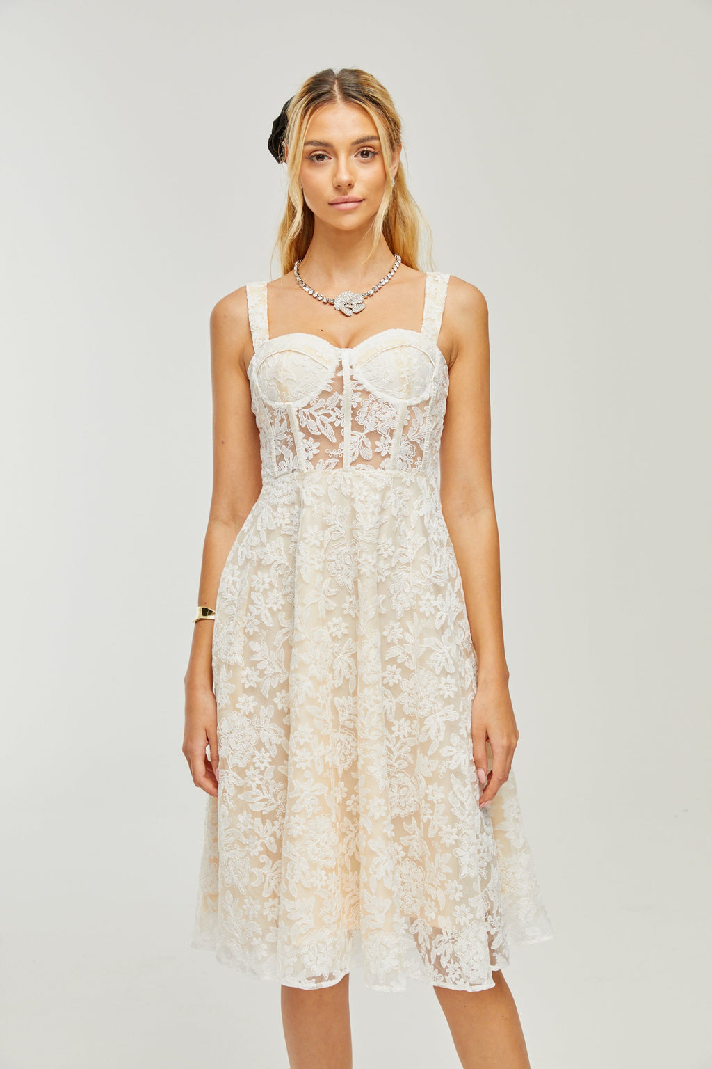 Φόρεμα Μίντι Με Κεντημένο Κορσέ Gaia