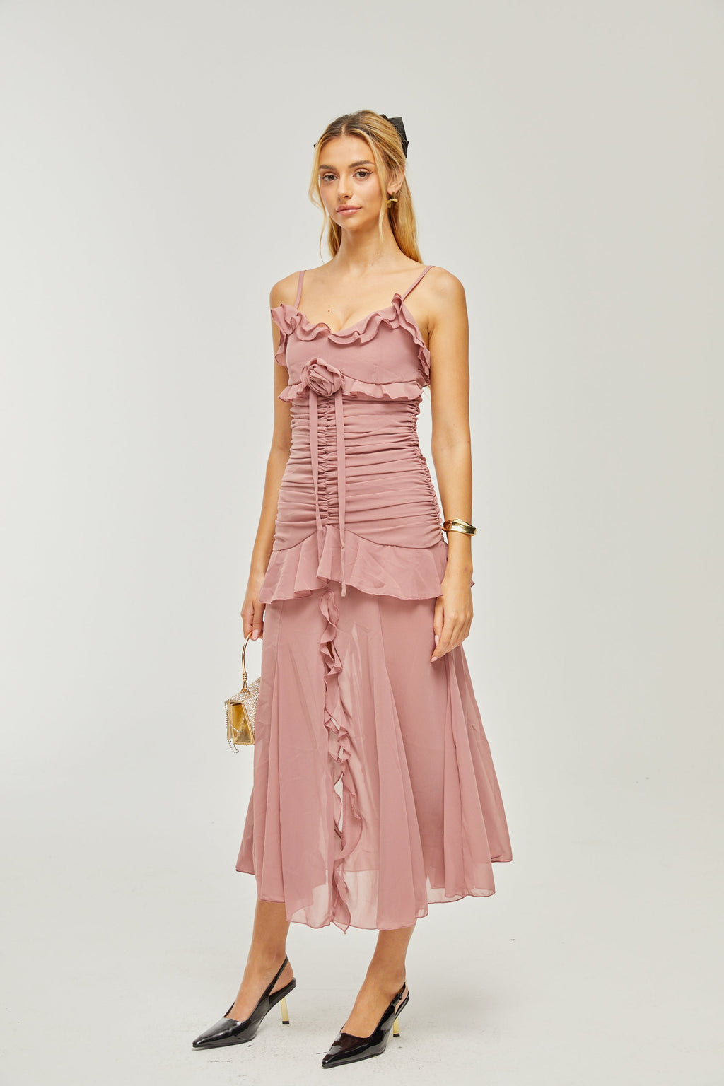 Φόρεμα Μίντι Με Πλισέ Ψεύτικα Λουλούδια Geneviève