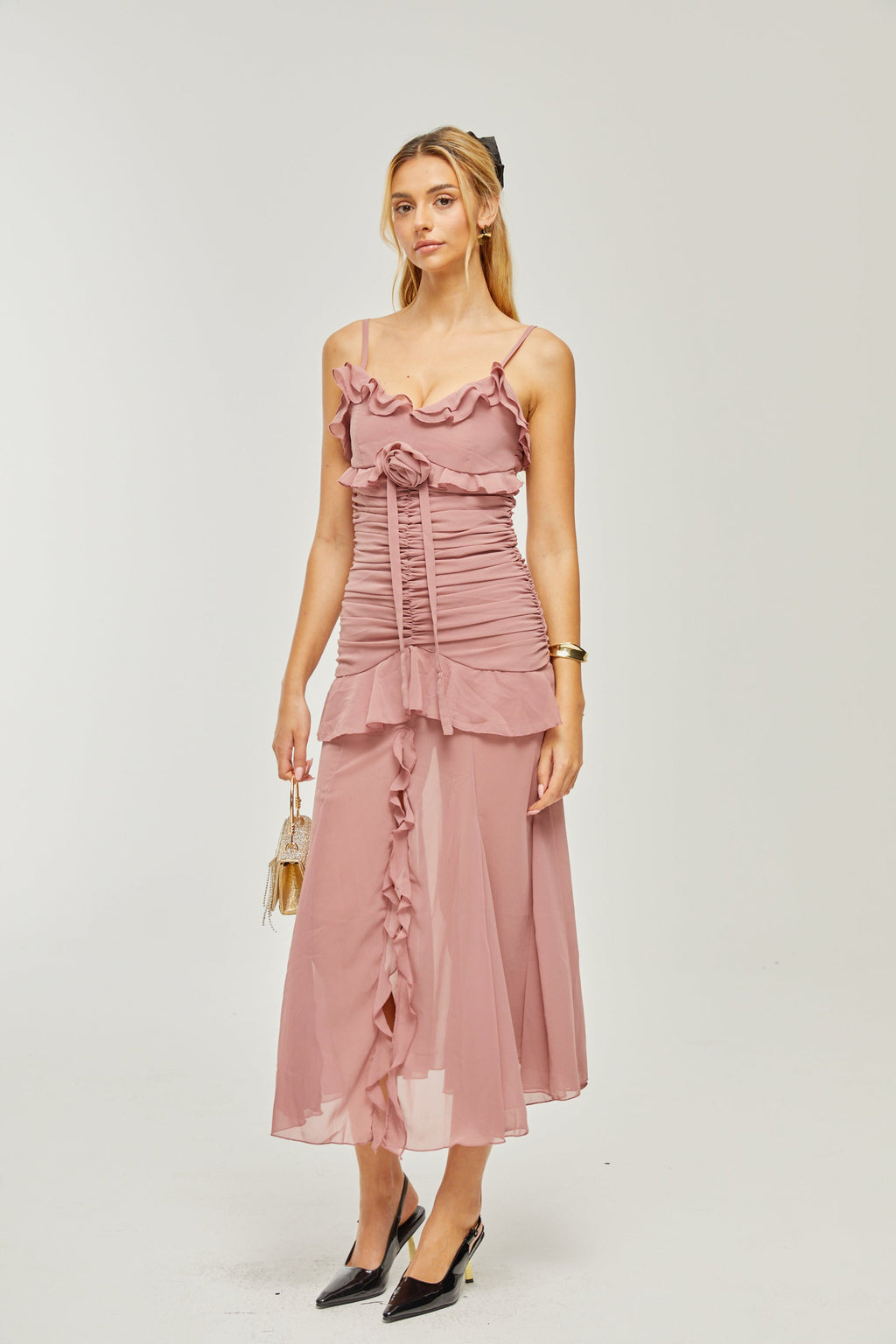 Φόρεμα Μίντι Με Πλισέ Ψεύτικα Λουλούδια Geneviève