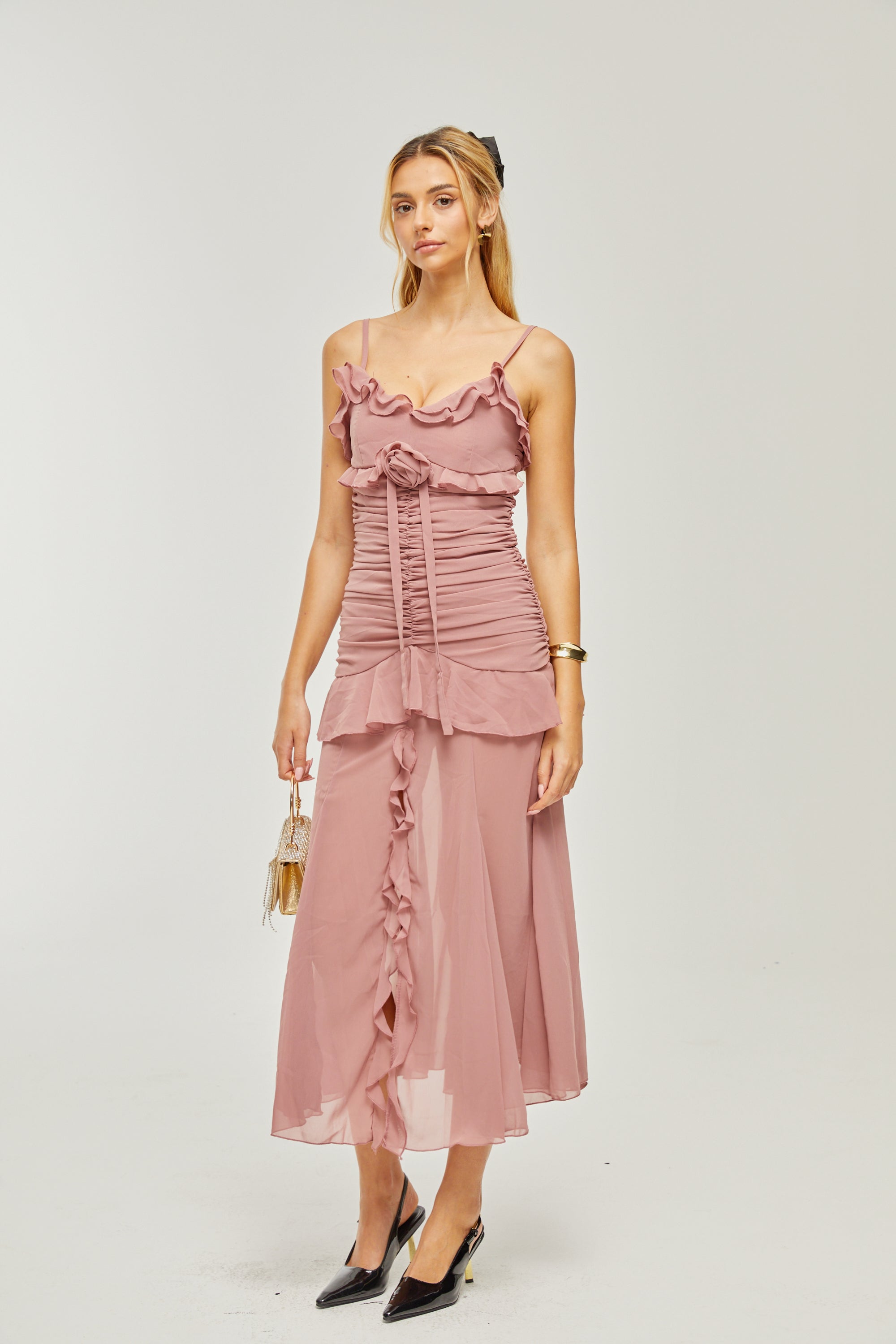 Φόρεμα Μίντι Με Πλισέ Ψεύτικα Λουλούδια Geneviève