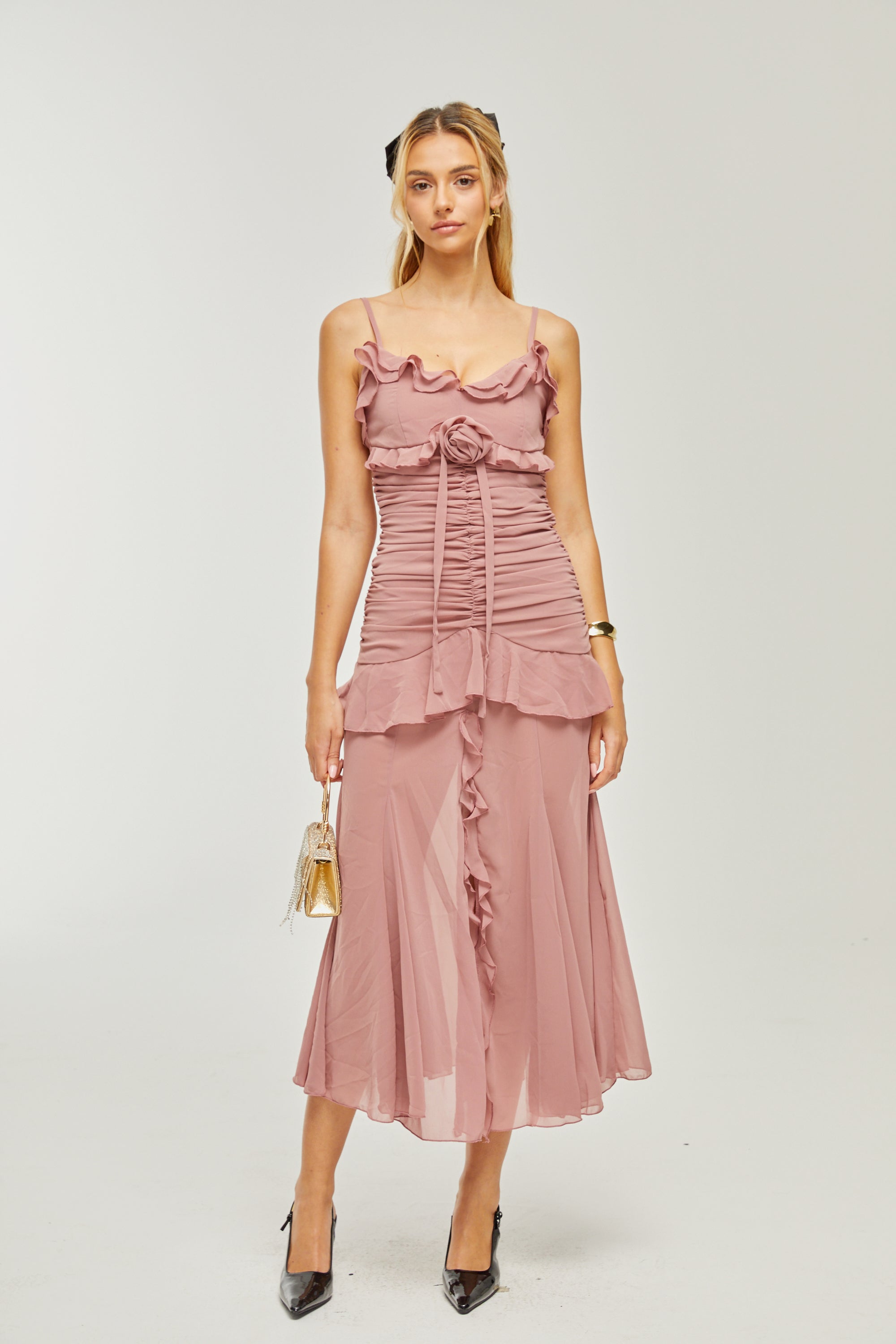 Φόρεμα Μίντι Με Πλισέ Ψεύτικα Λουλούδια Geneviève