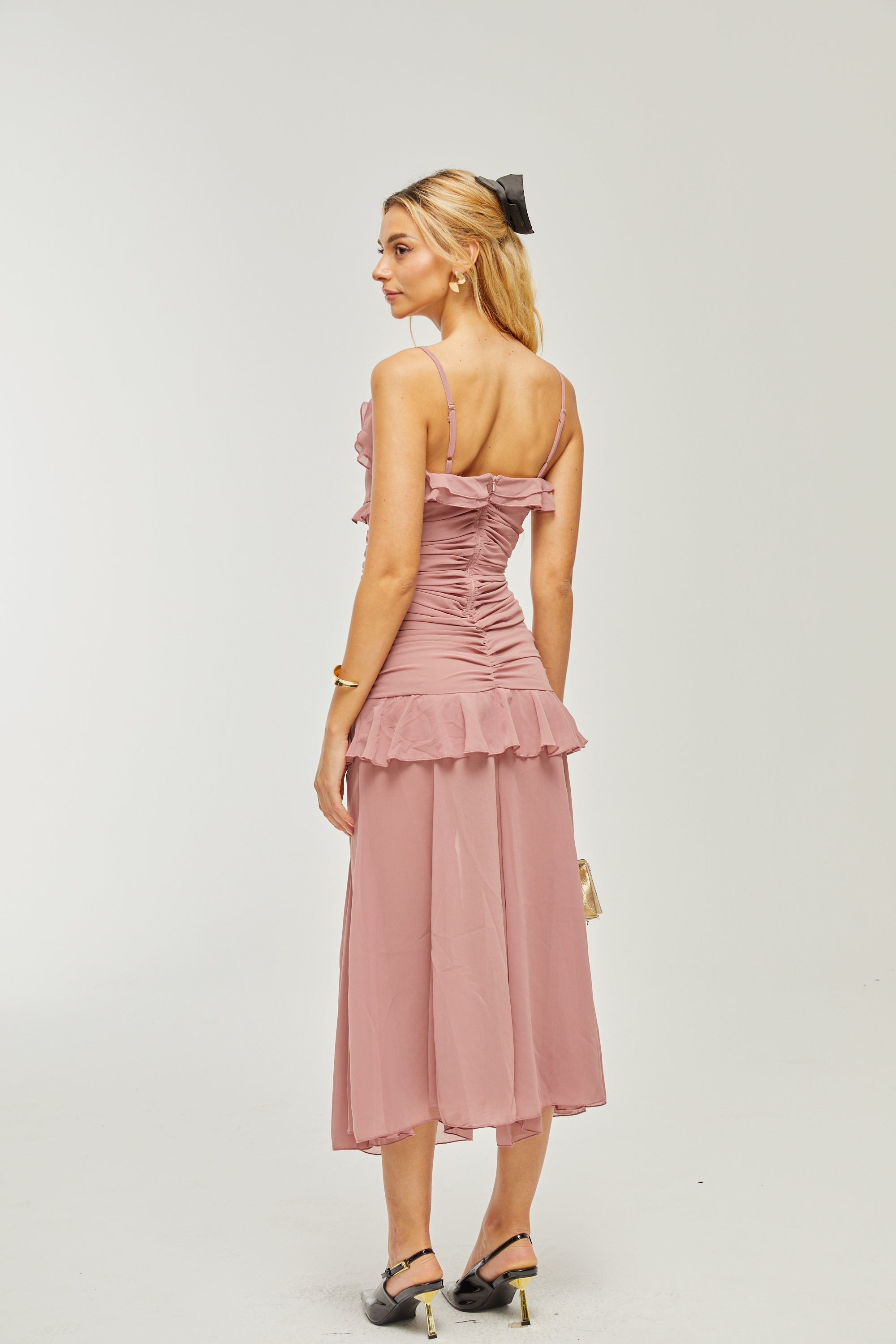 Φόρεμα Μίντι Με Πλισέ Ψεύτικα Λουλούδια Geneviève