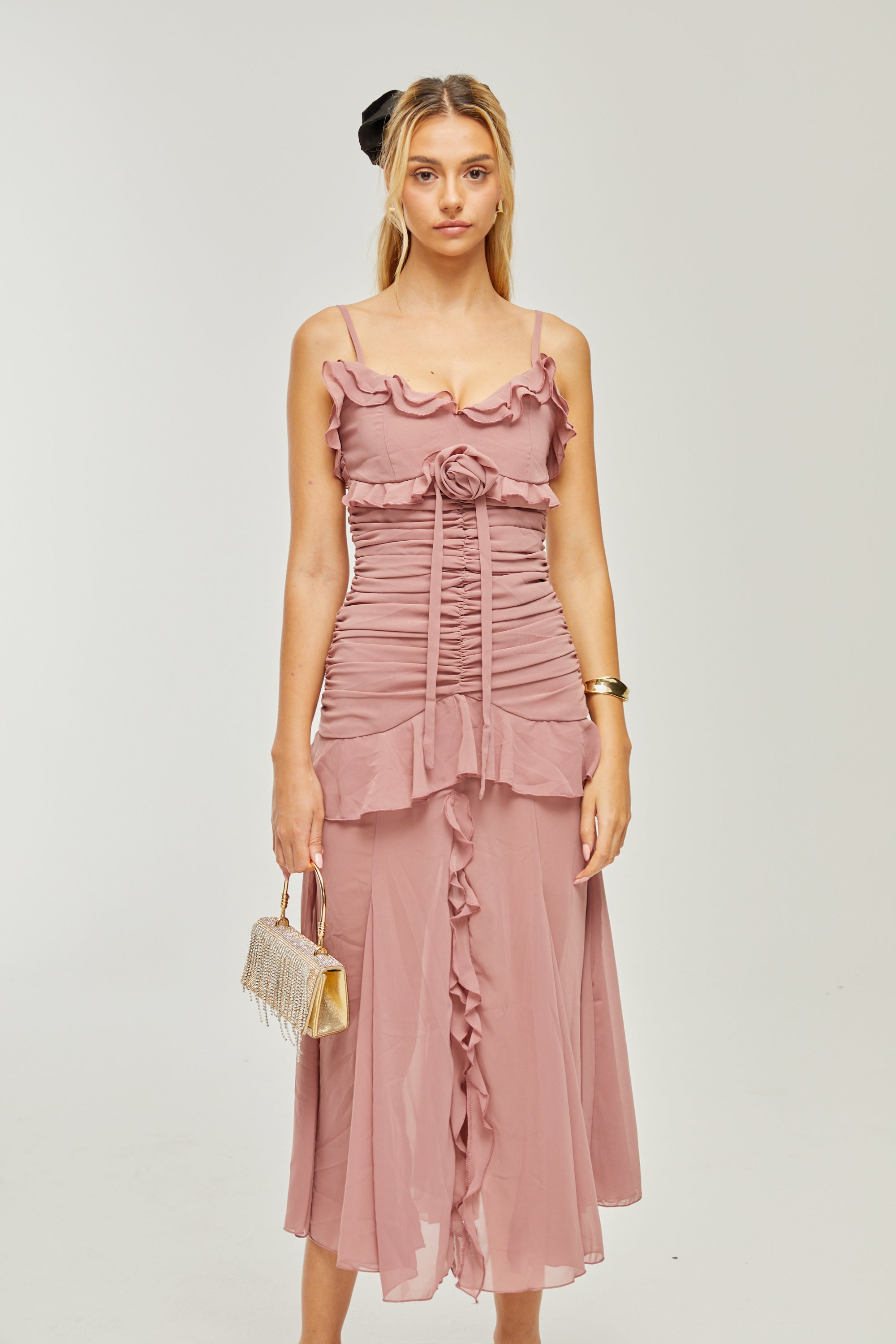 Φόρεμα Μίντι Με Πλισέ Ψεύτικα Λουλούδια Geneviève