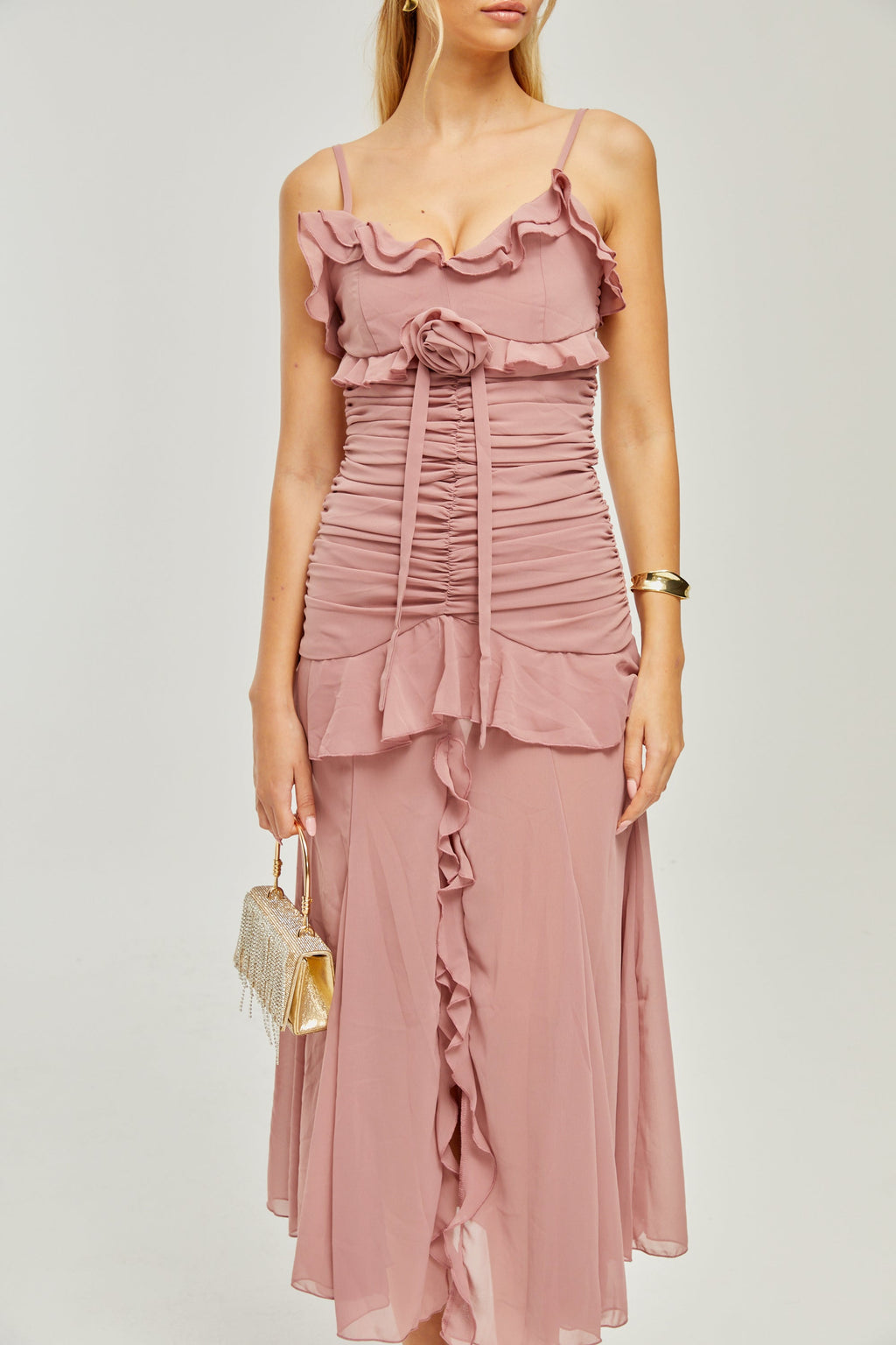 Φόρεμα Μίντι Με Πλισέ Ψεύτικα Λουλούδια Geneviève