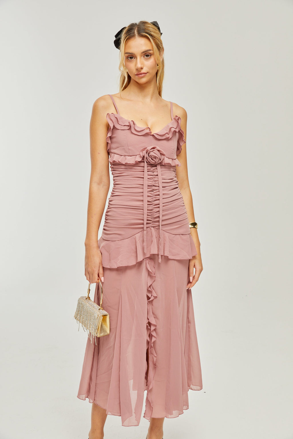 Φόρεμα Μίντι Με Πλισέ Ψεύτικα Λουλούδια Geneviève