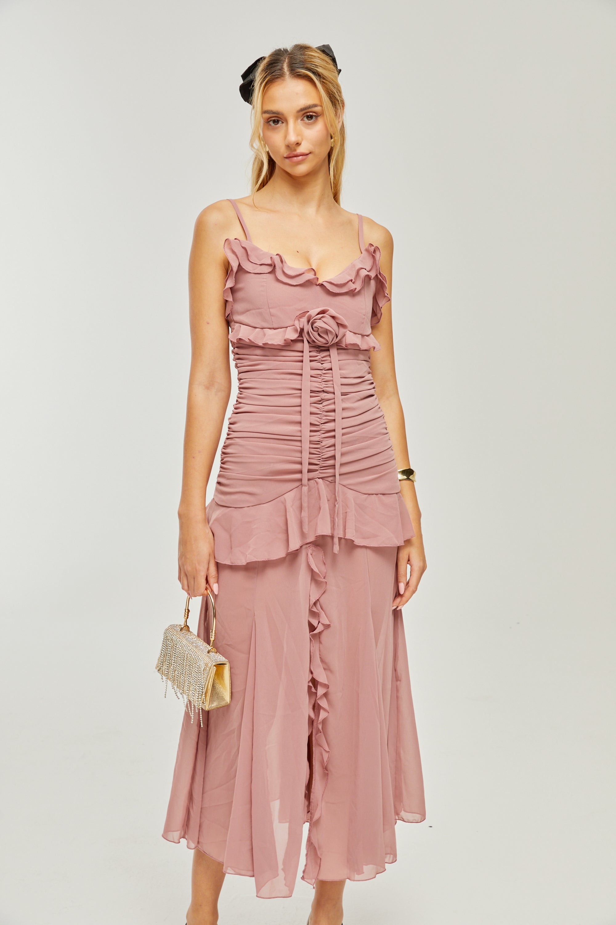 Φόρεμα Μίντι Με Πλισέ Ψεύτικα Λουλούδια Geneviève