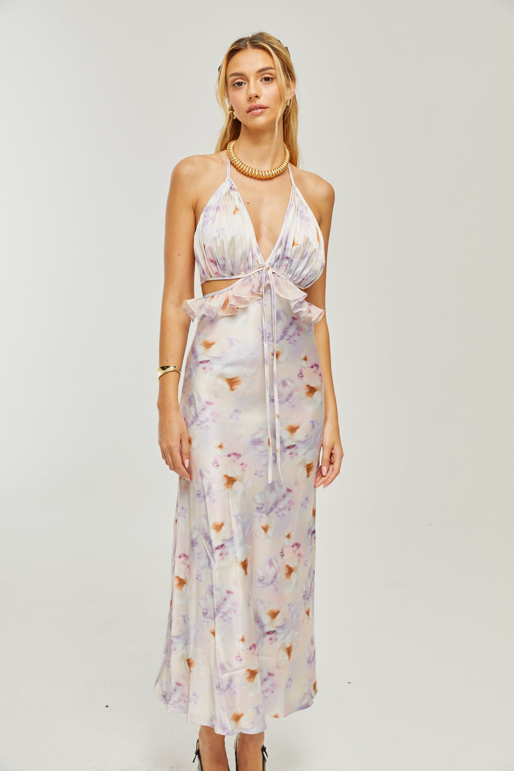 Φόρεμα Agathe Με Βαθύ V Ντεκολτέ Και Φλοράλ Μοτίβο Midi