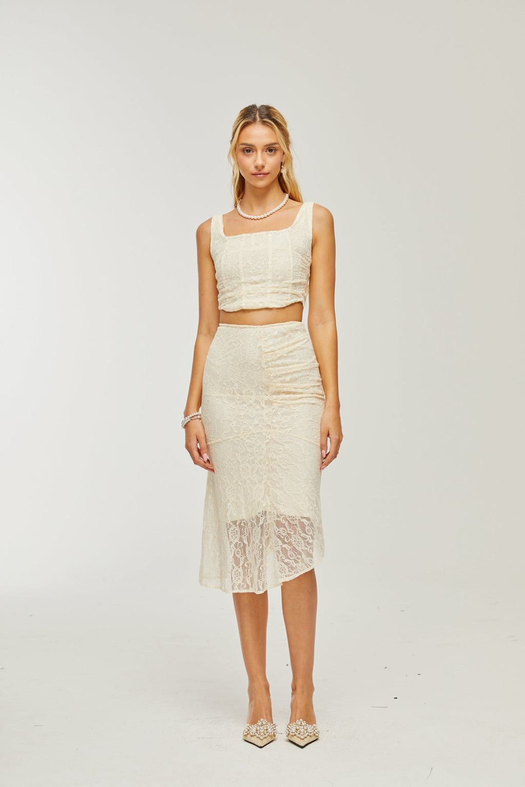 Σετ Ασορτί Τοπ Και Φούστα Με Στρώσεις Από Δαντέλα Élodie