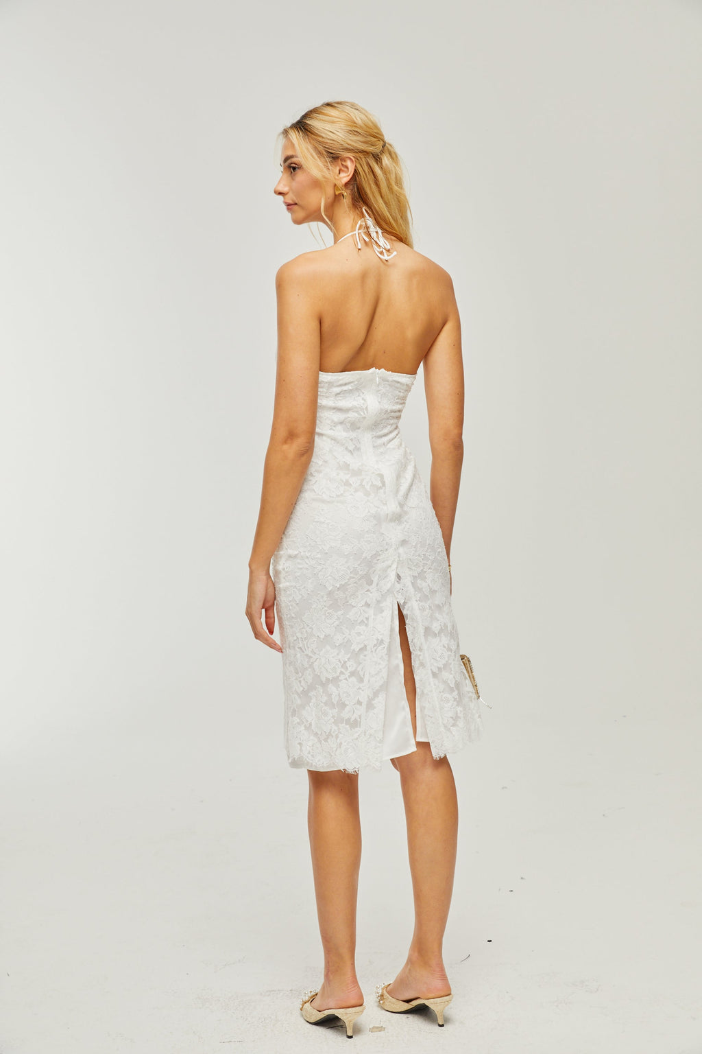 Φόρεμα Clarabelle Guipure-Lace Ruffle Midi