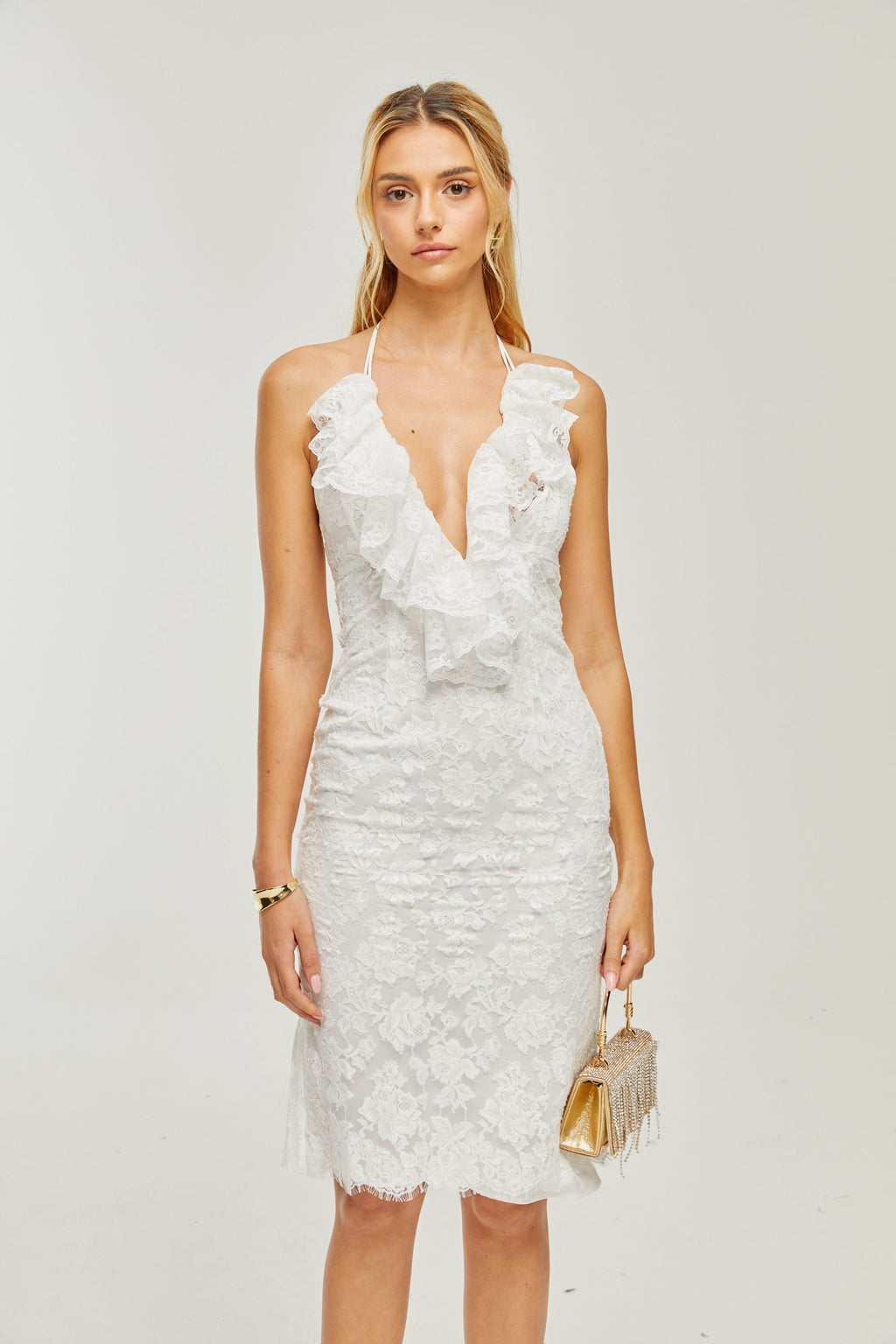 Φόρεμα Clarabelle Guipure-Lace Ruffle Midi