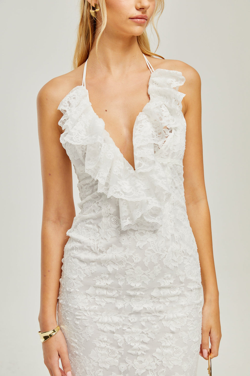 Φόρεμα Clarabelle Guipure-Lace Ruffle Midi