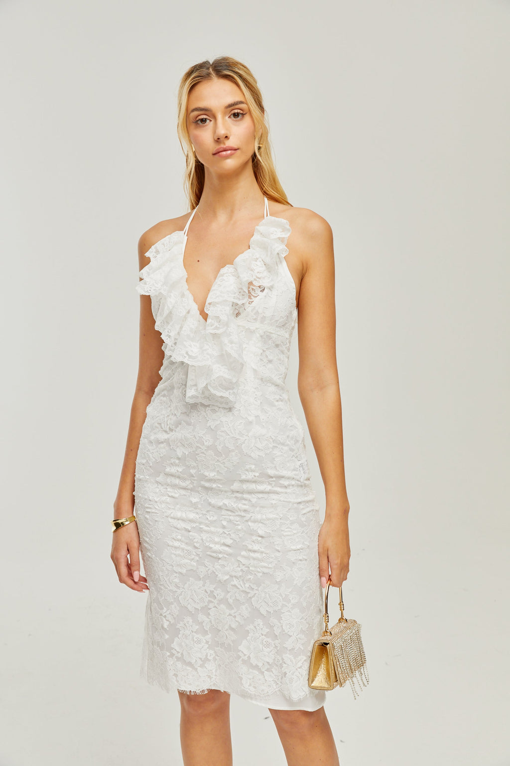 Φόρεμα Clarabelle Guipure-Lace Ruffle Midi