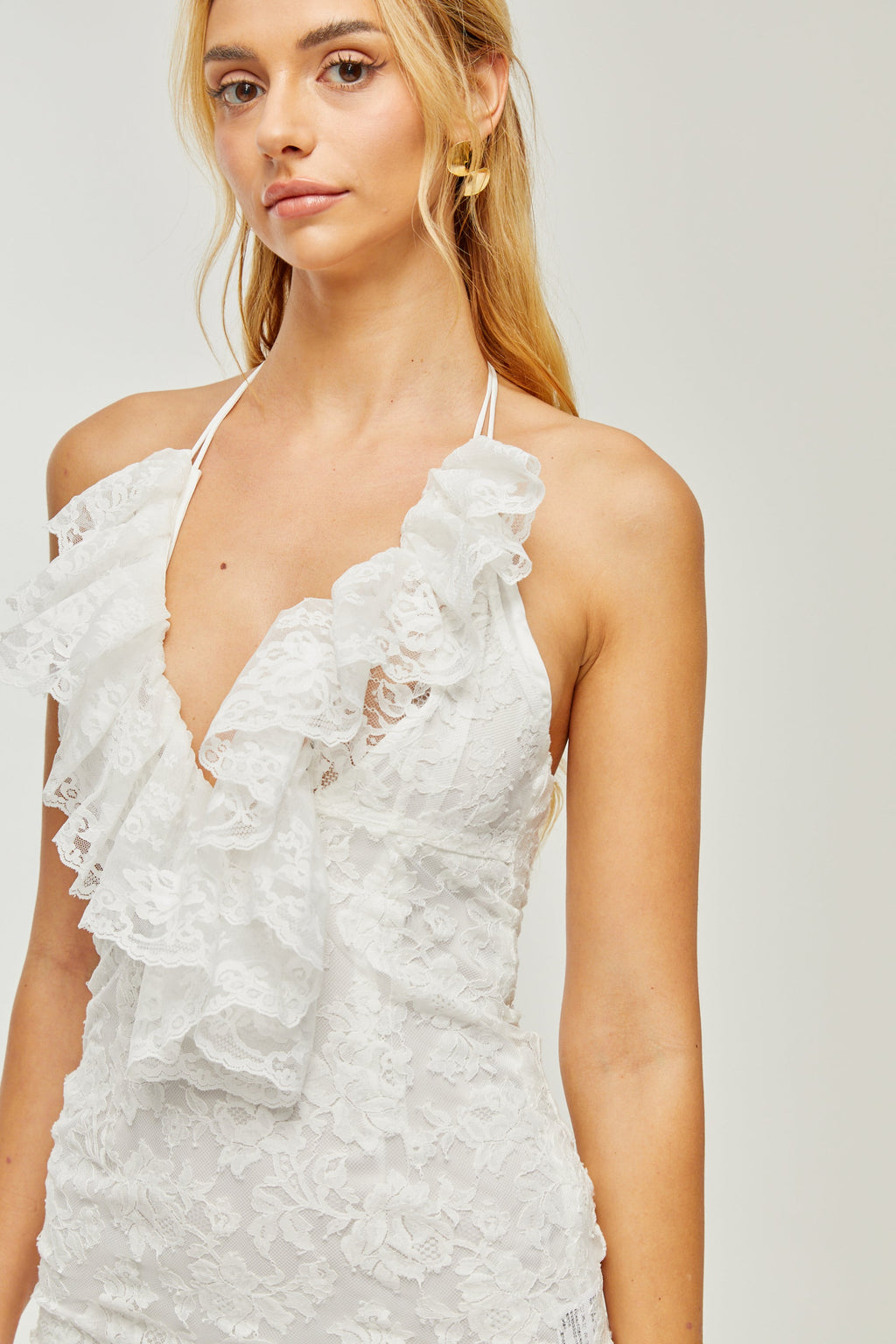 Φόρεμα Clarabelle Guipure-Lace Ruffle Midi