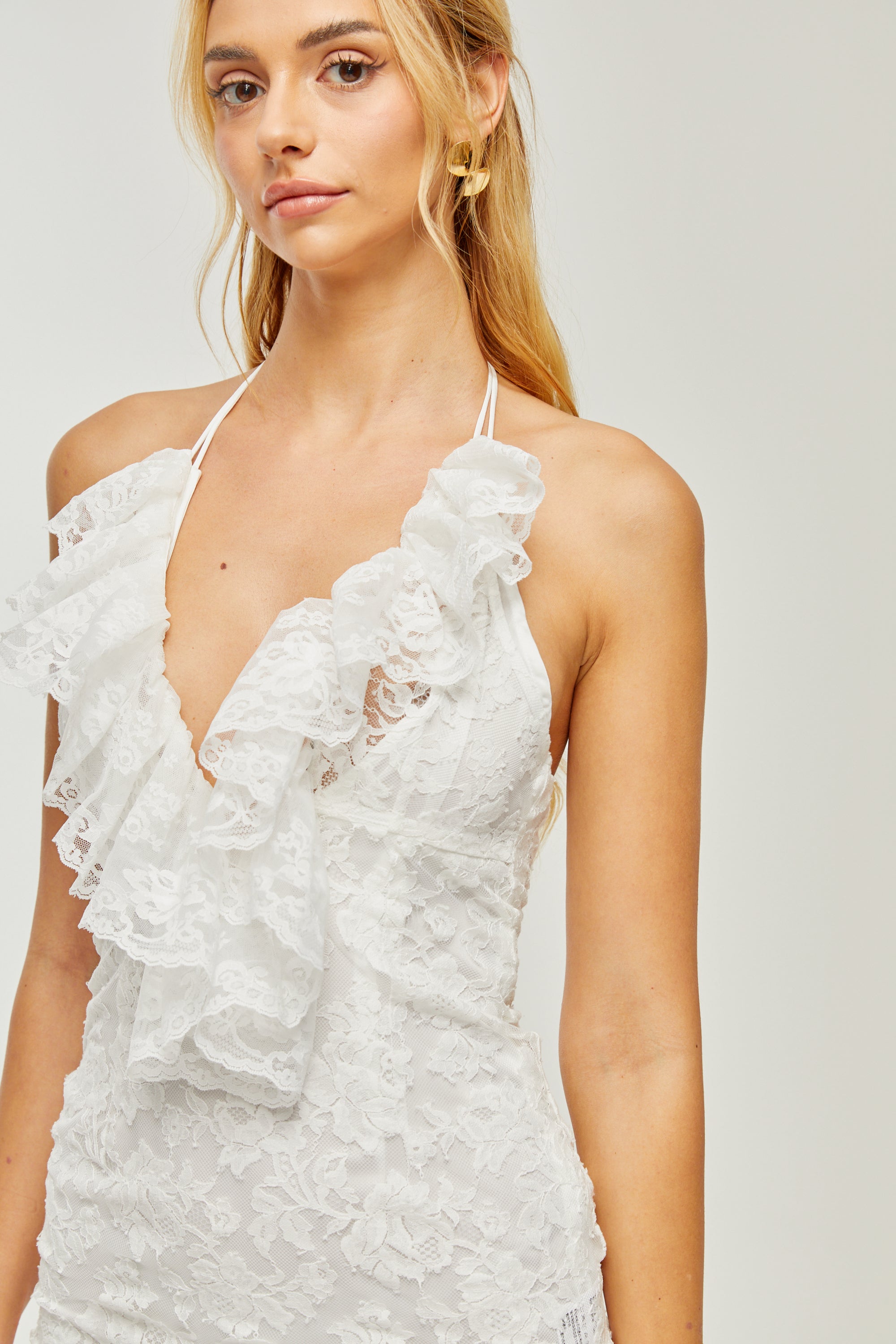 Φόρεμα Clarabelle Guipure-Lace Ruffle Midi