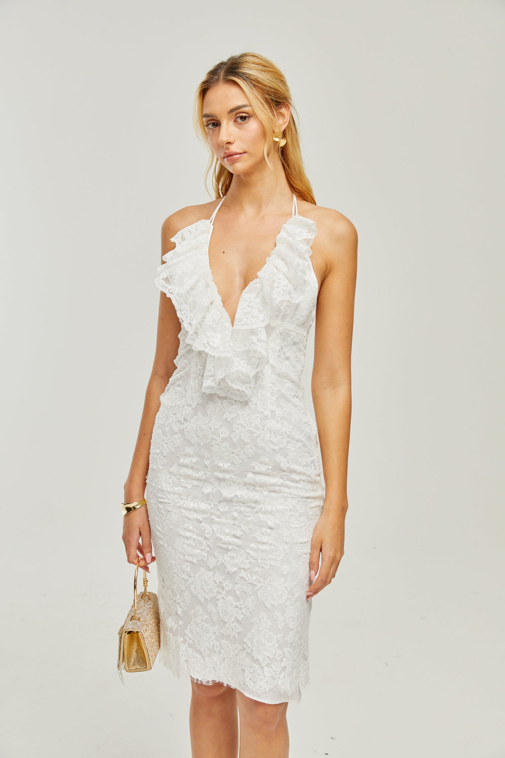 Φόρεμα Clarabelle Guipure-Lace Ruffle Midi