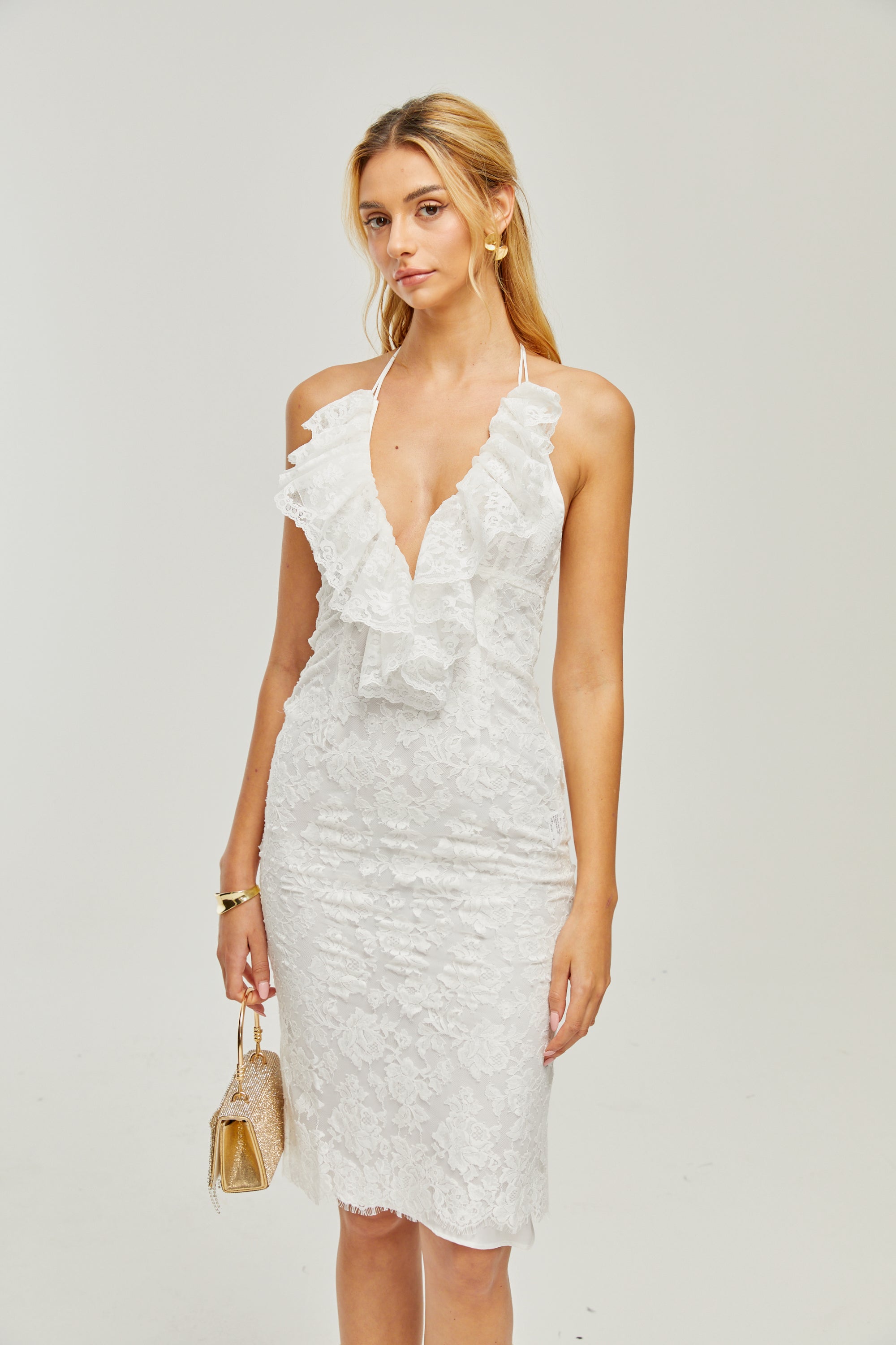 Φόρεμα Clarabelle Guipure-Lace Ruffle Midi