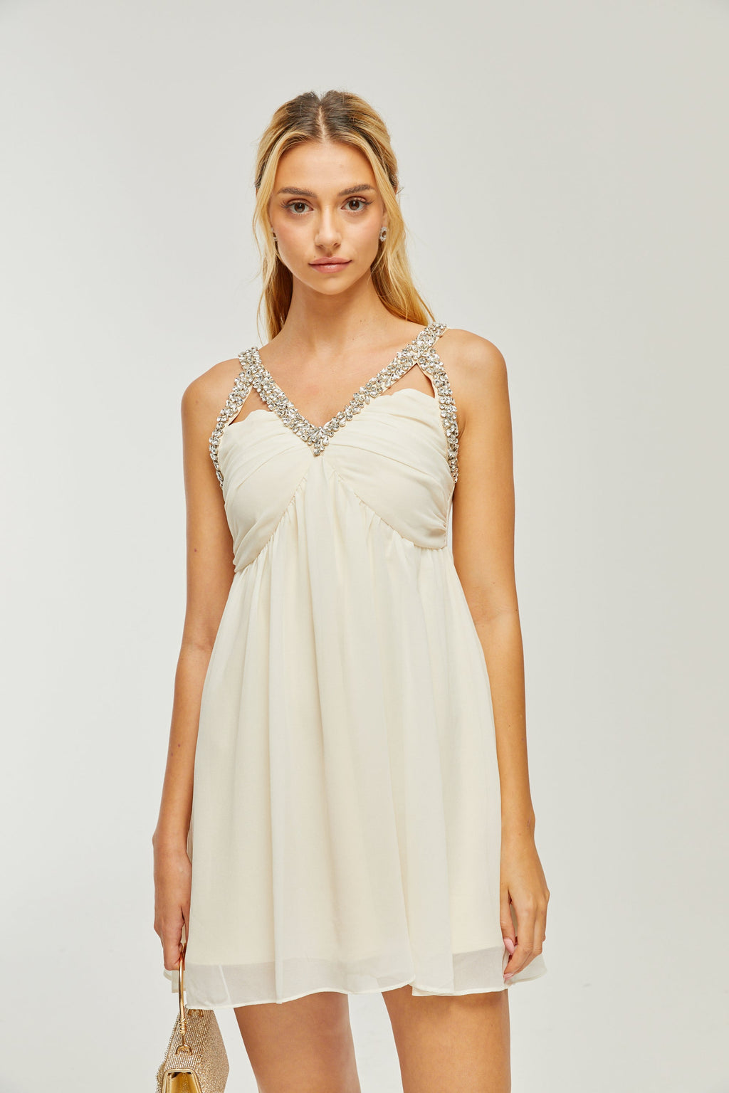 Φόρεμα Με V Λαιμόκοψη Και Στολίδια Roseline Crystal